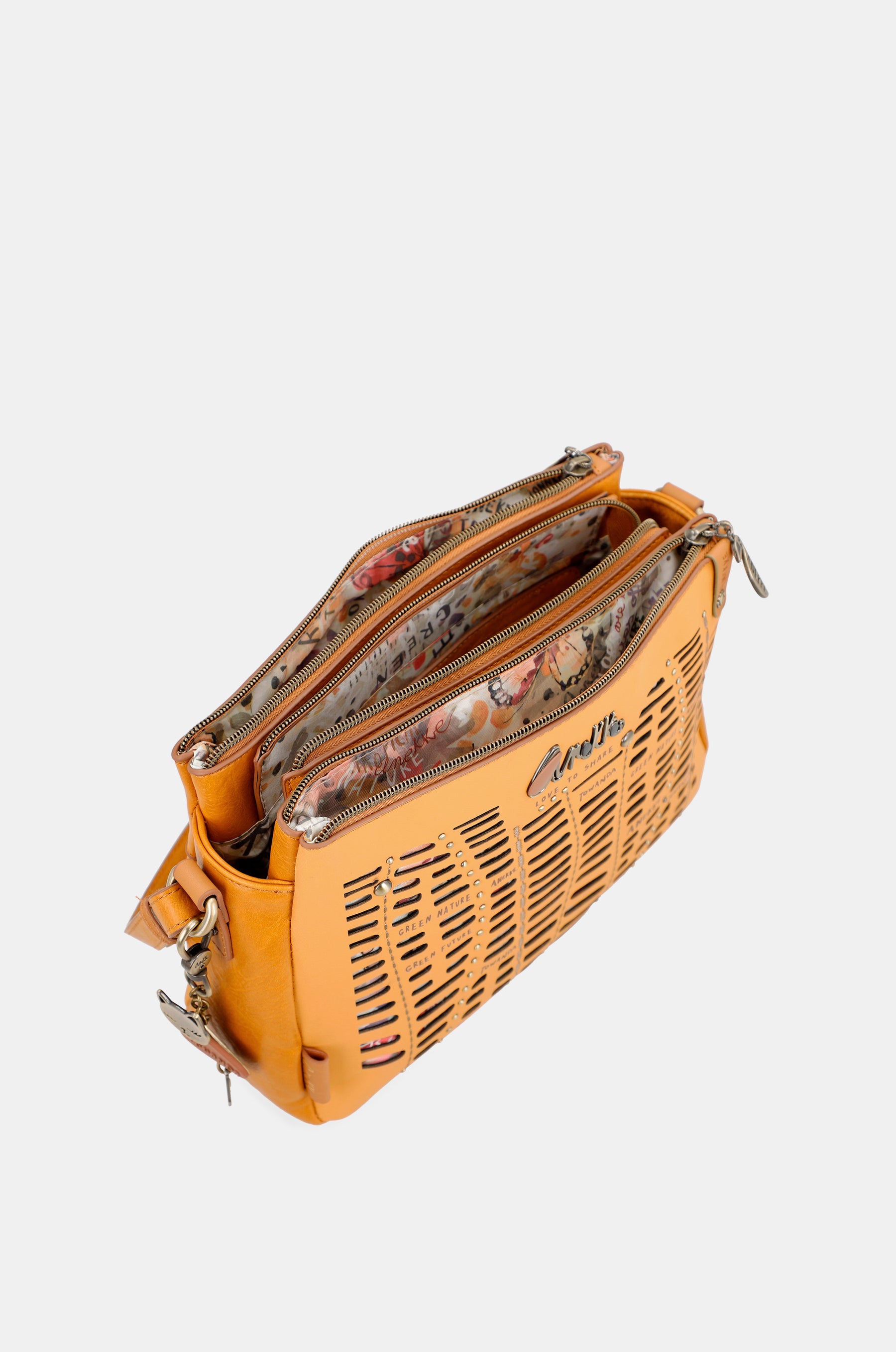 Nature Pachamama ochre crossbody bag with 3 compartments