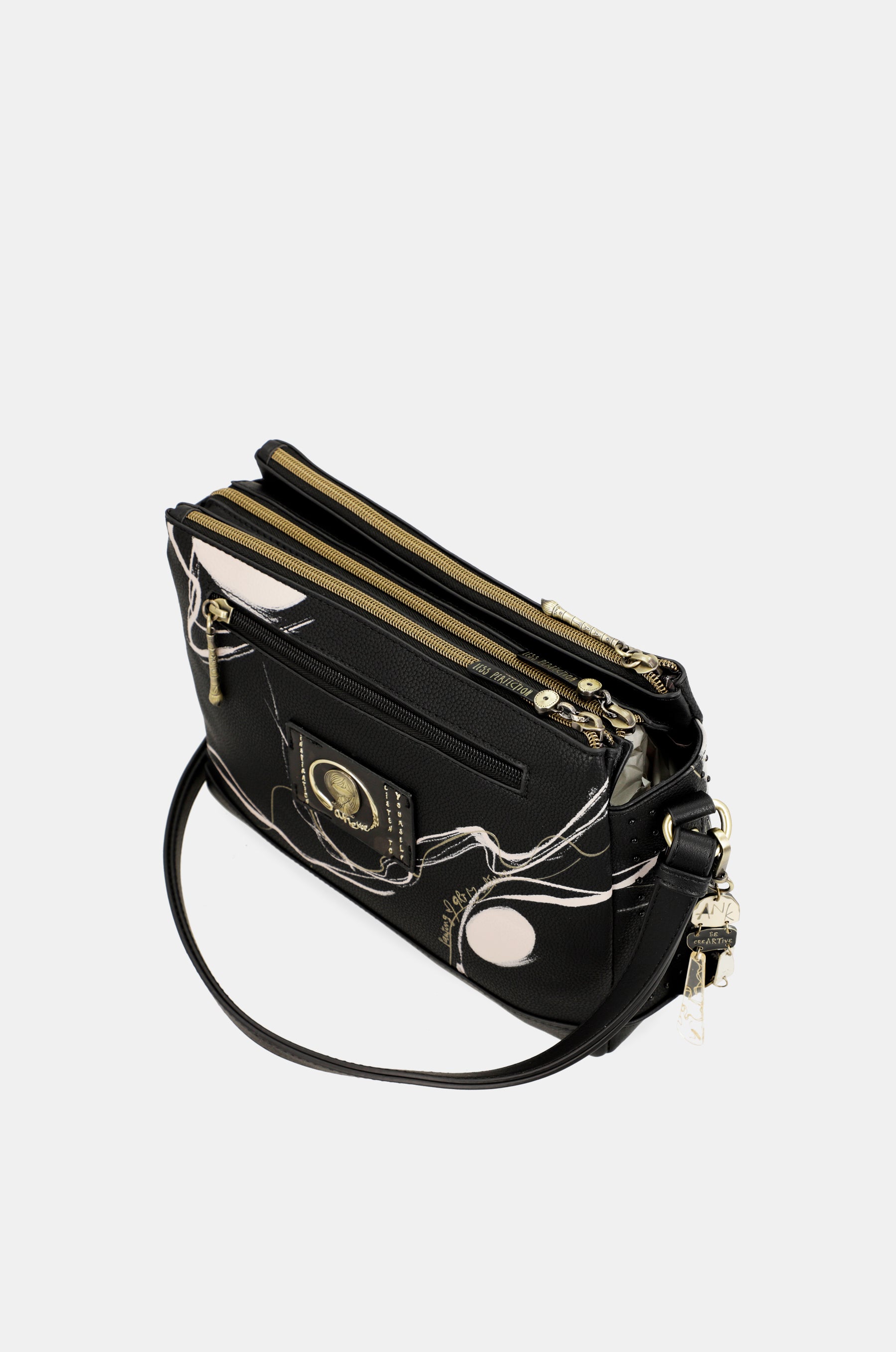 Nature Shodō black 3 compartment shoulder bag
