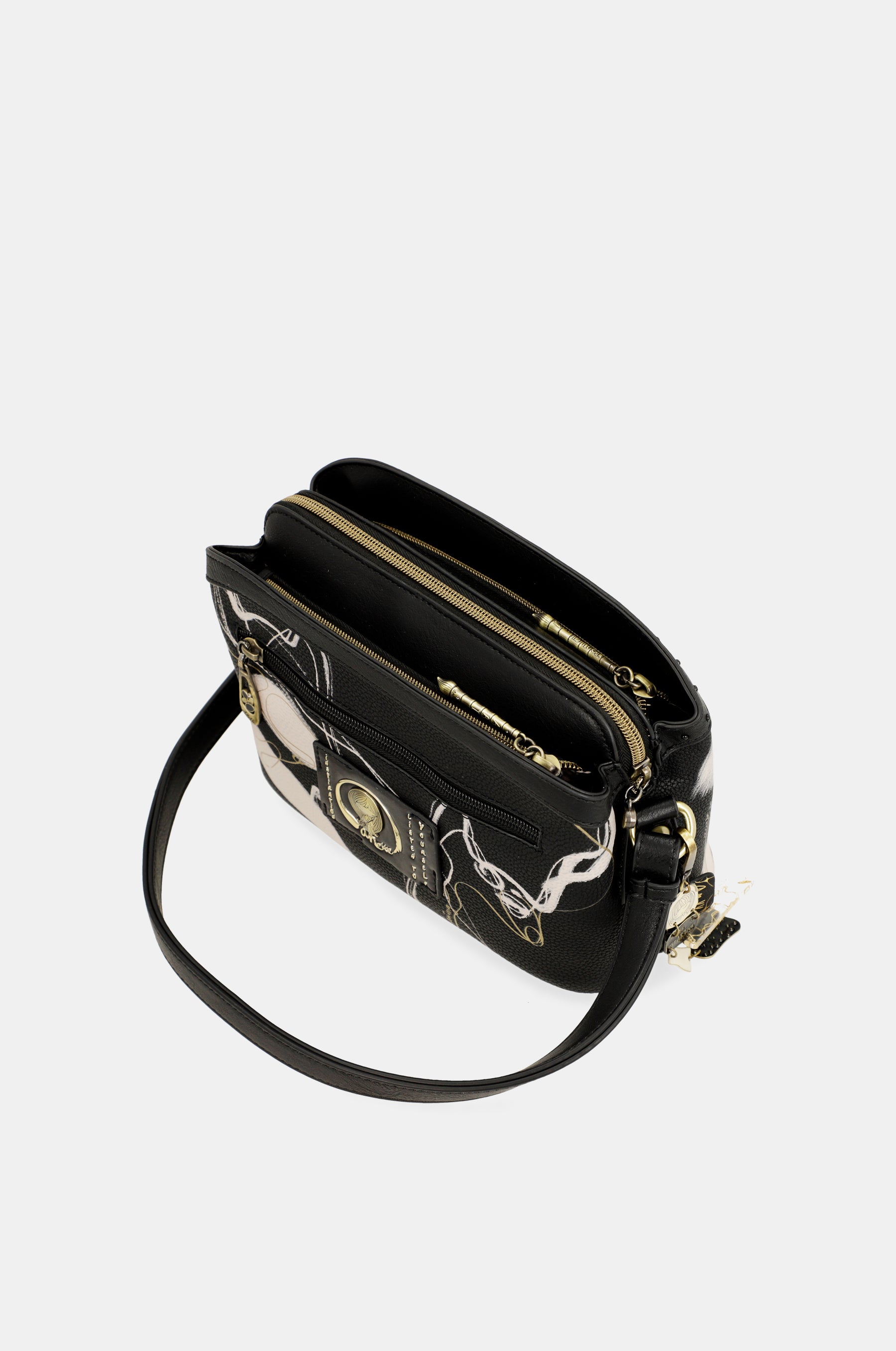 Nature Shodō 3 compartment black messenger bag black