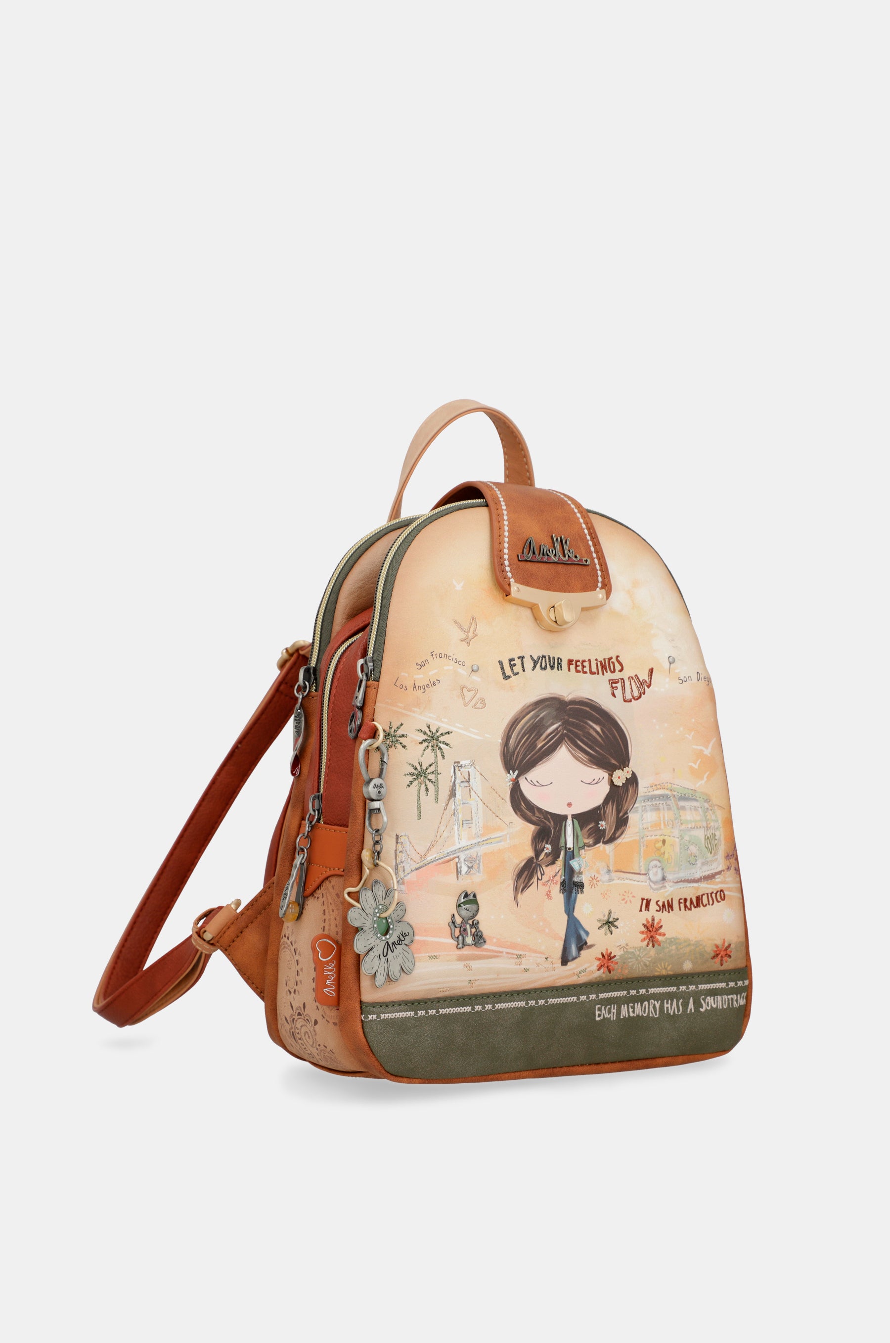 Peace & Love camel triple compartment backpack