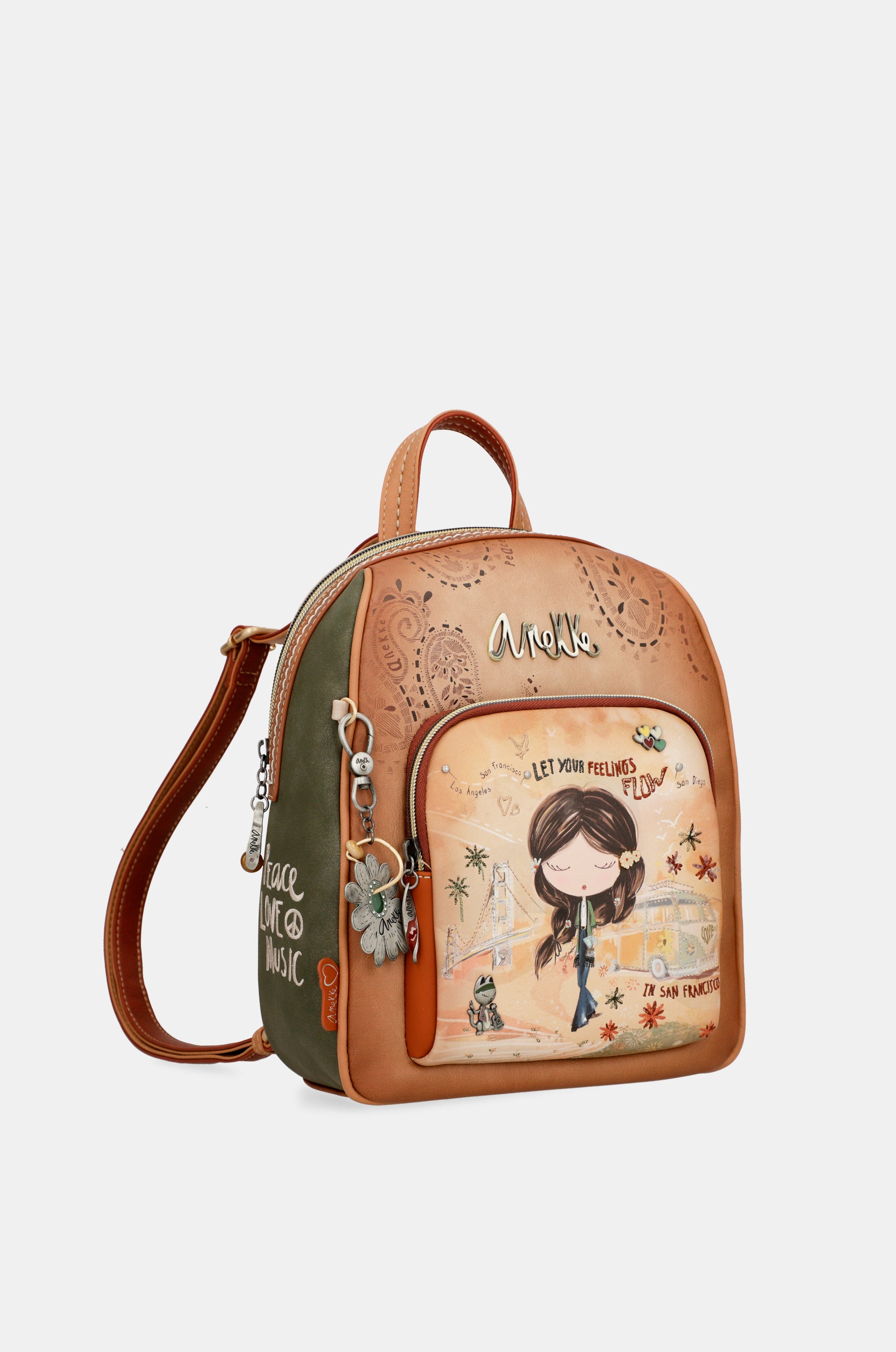 Peace & Love camel medium backpack