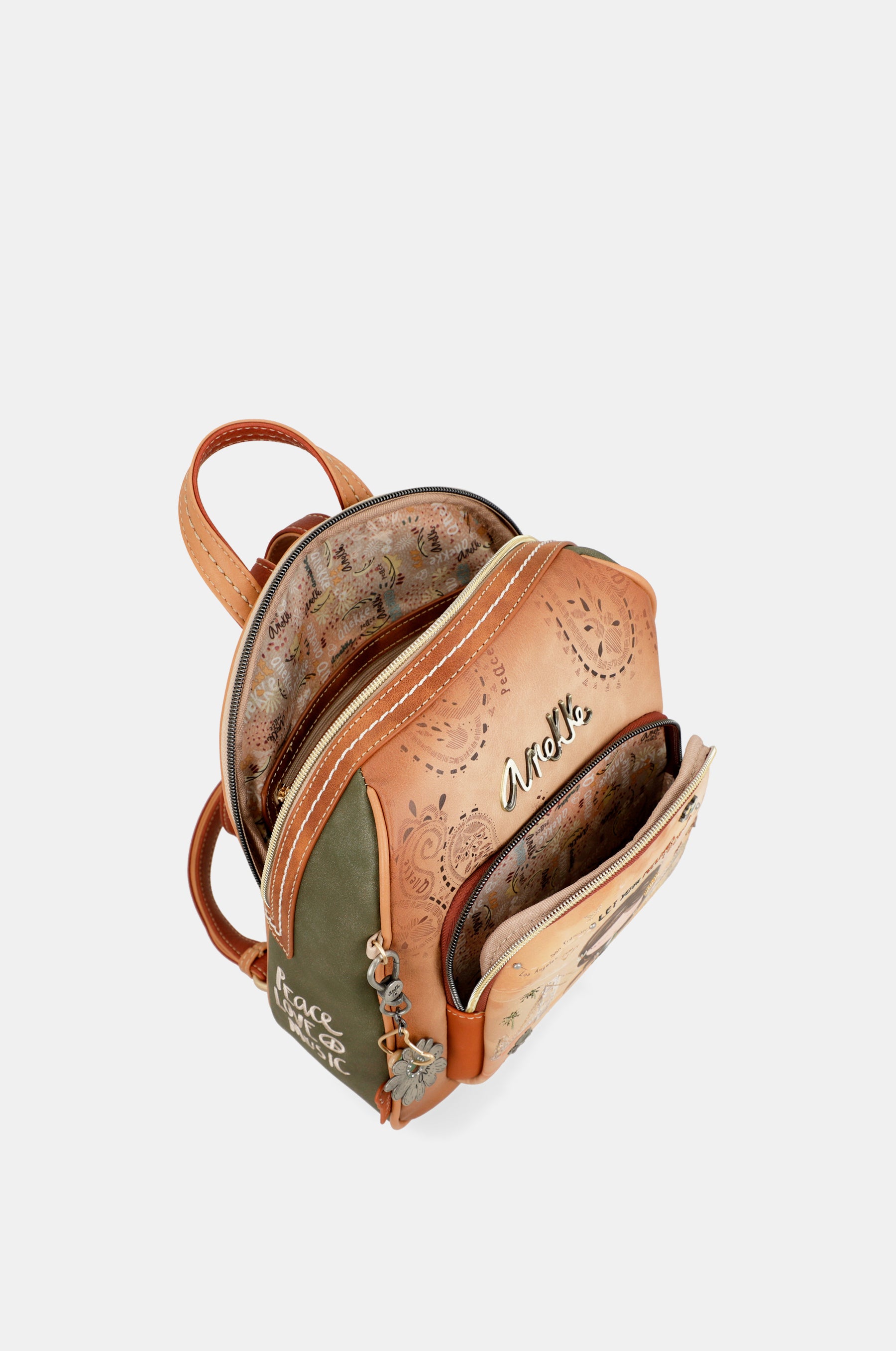 Peace & Love camel medium backpack