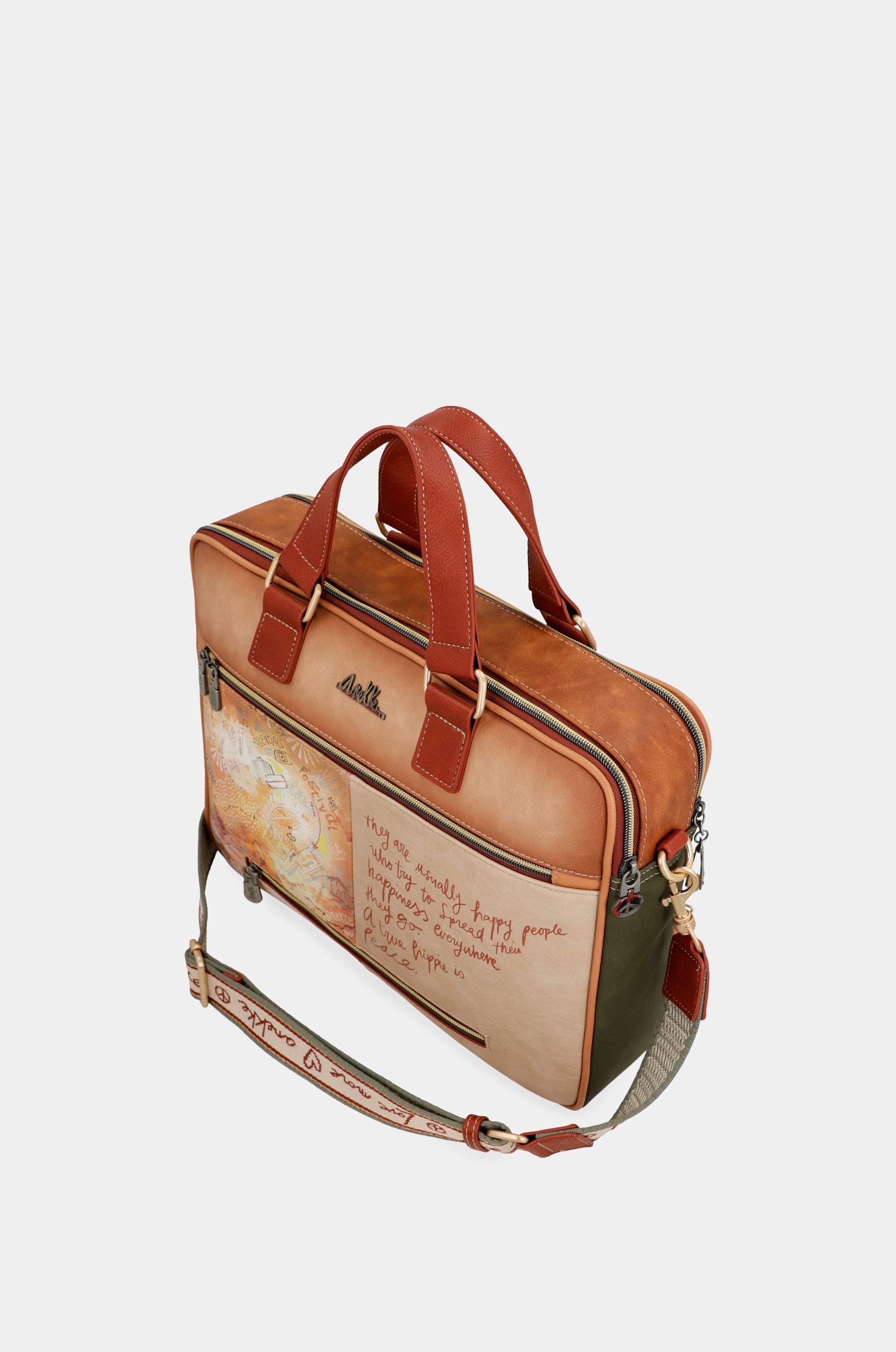 Peace & Love camel briefcase