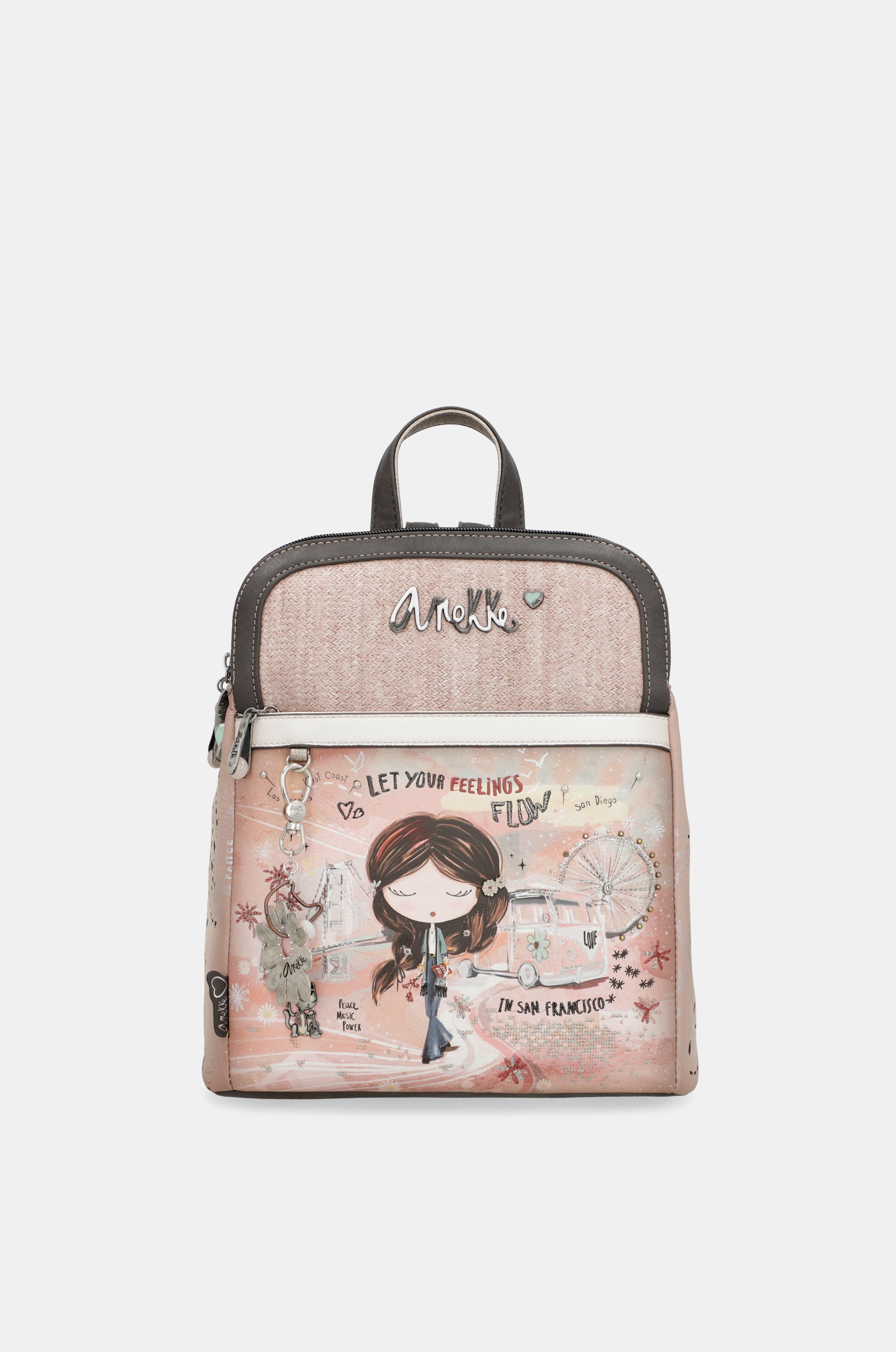 Peace & Love pink 2-compartment backpack