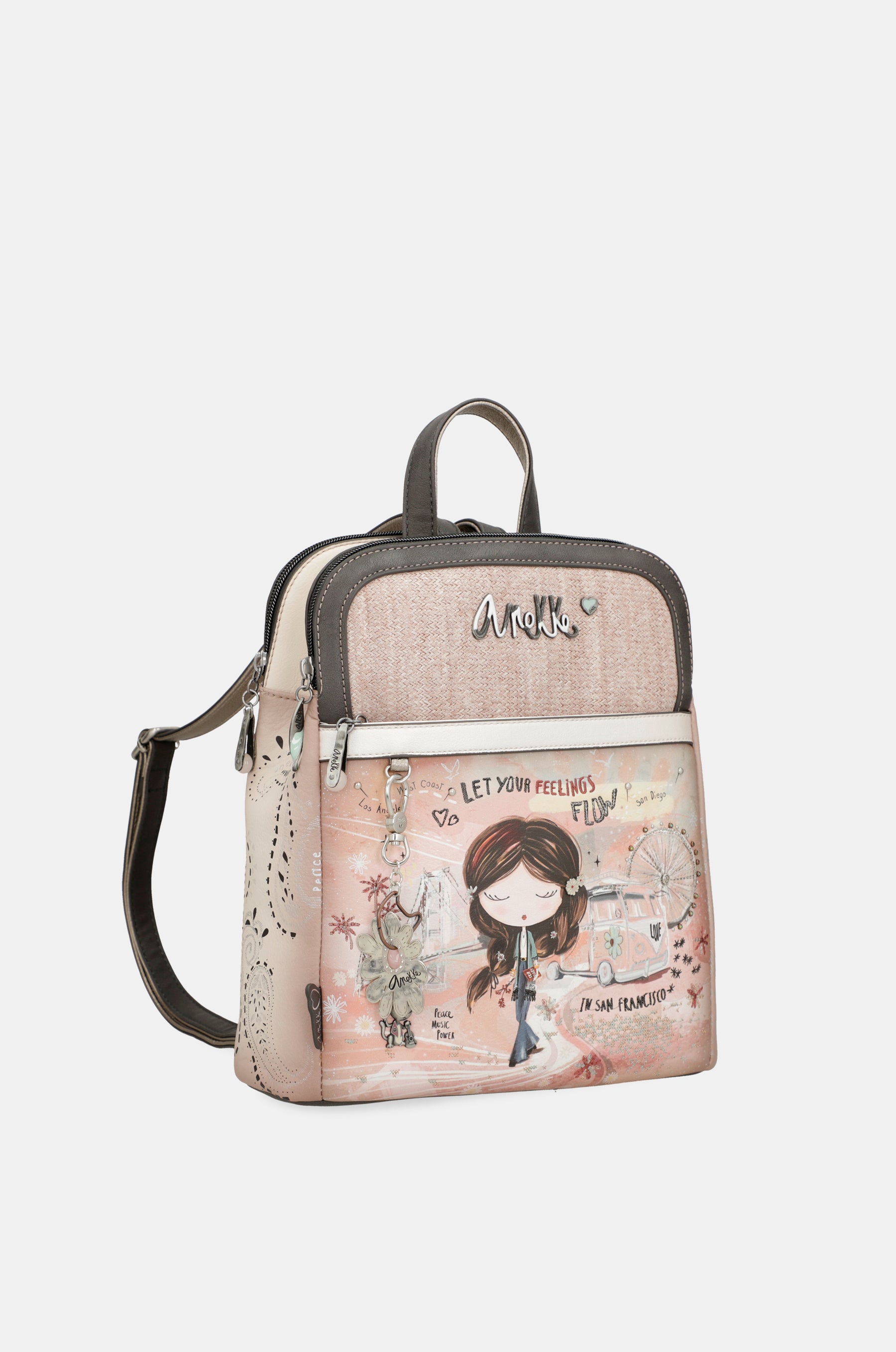 Peace & Love pink 2-compartment backpack