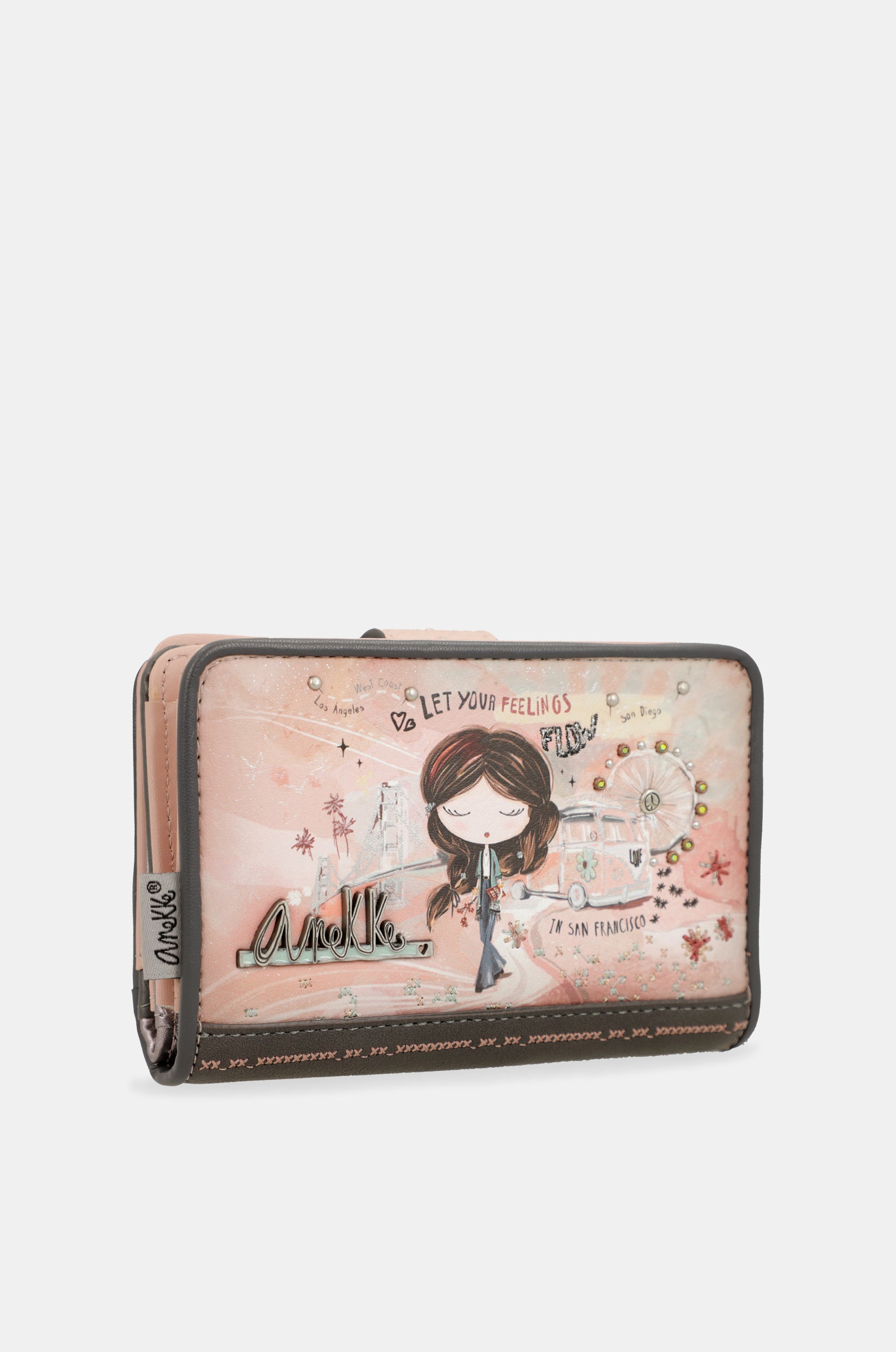 Peace & Love pink medium RFID wallet