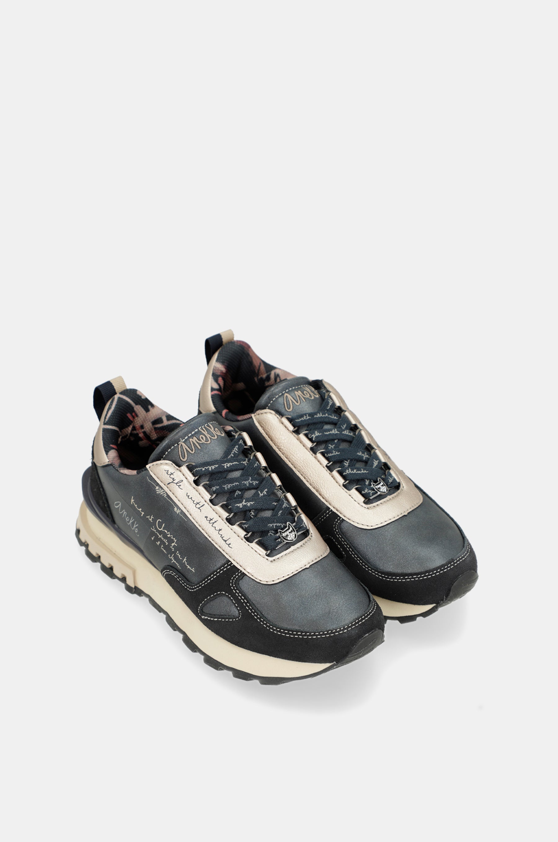 Navy blue & beige sneakers