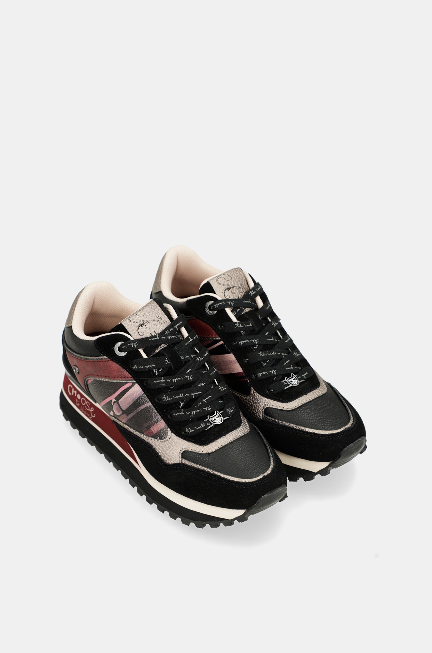 Printed black platform sneakers