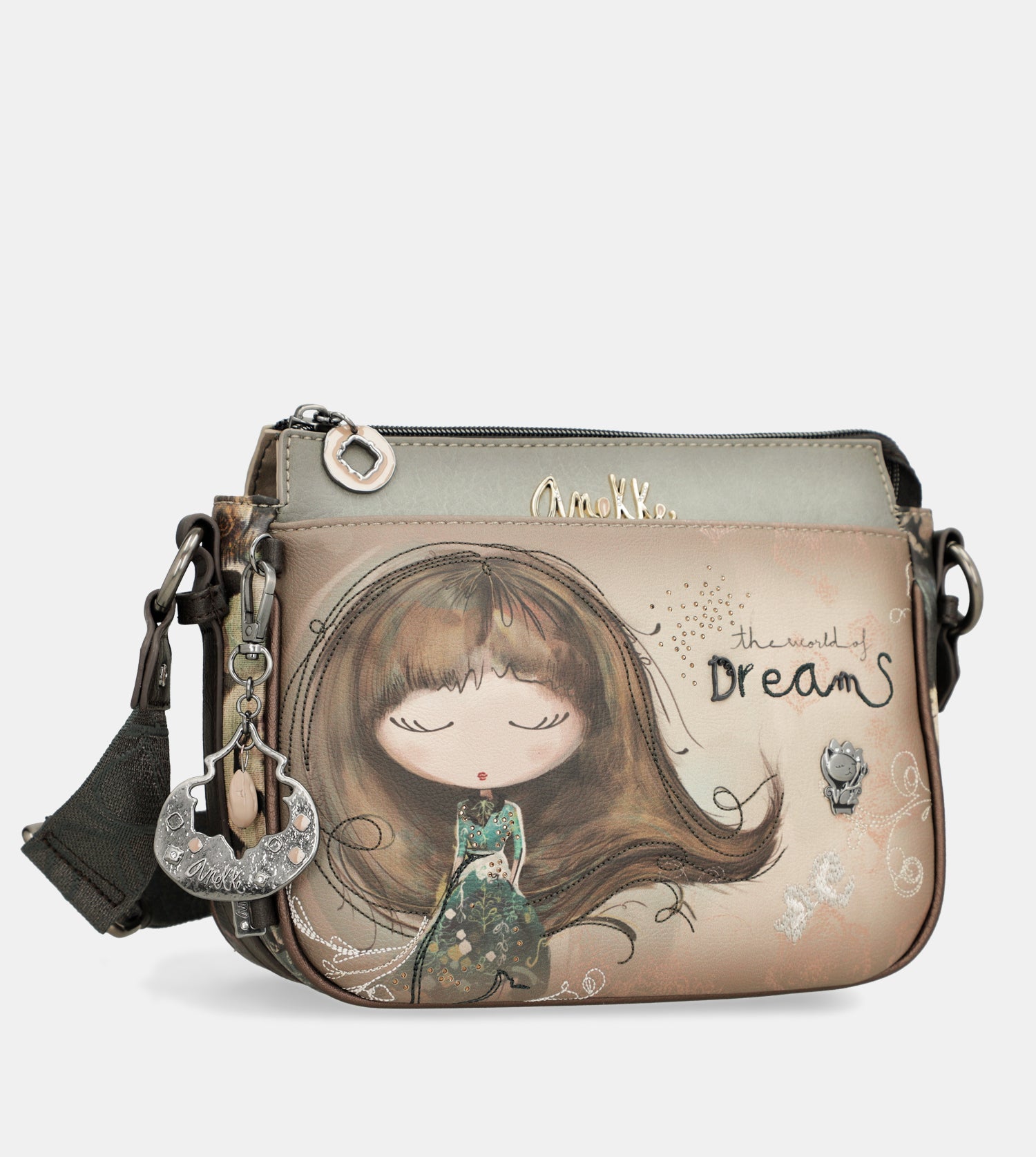 Real 3-compartment medium crossbody bag