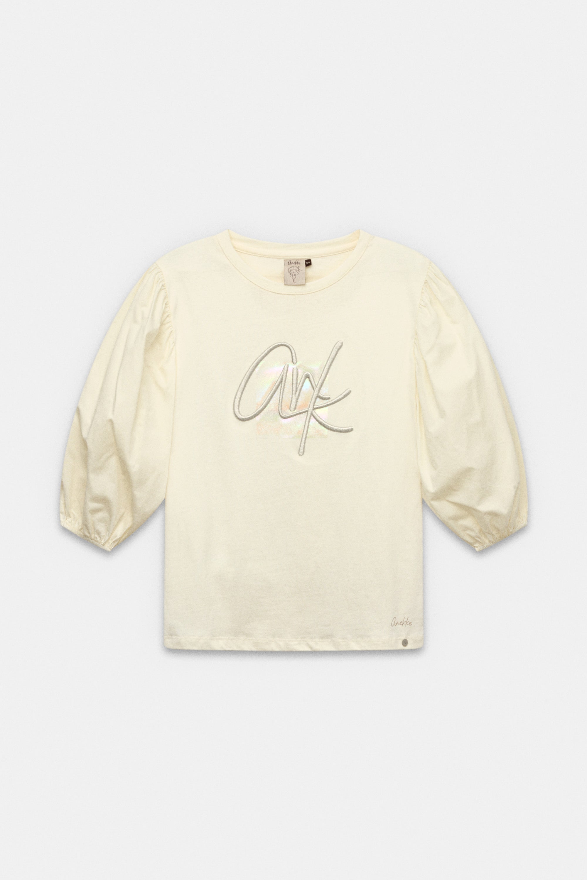 Beige puff-sleeve T-shirt