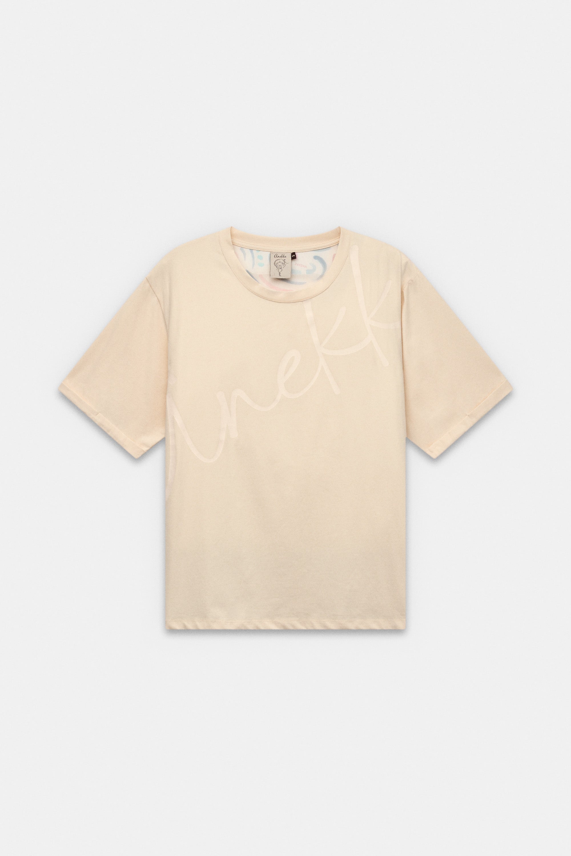 Beige short-sleeve T-shirt with print