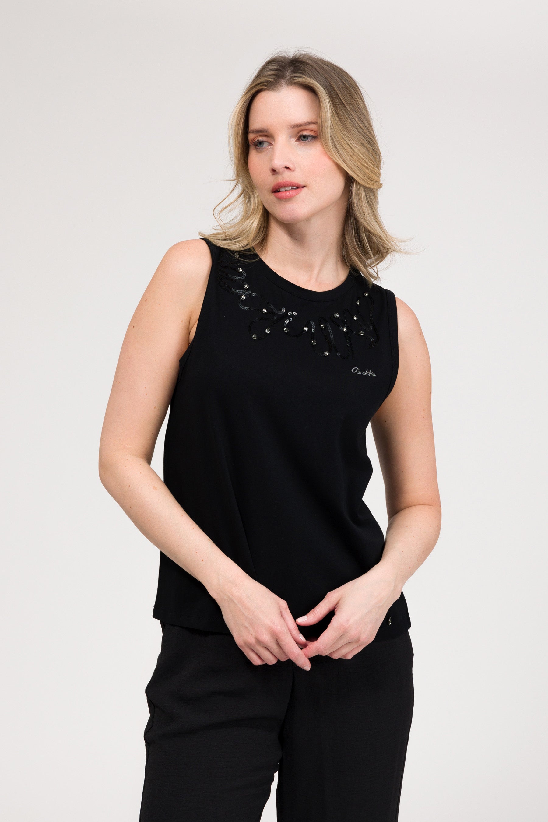 Black sleeveless top
