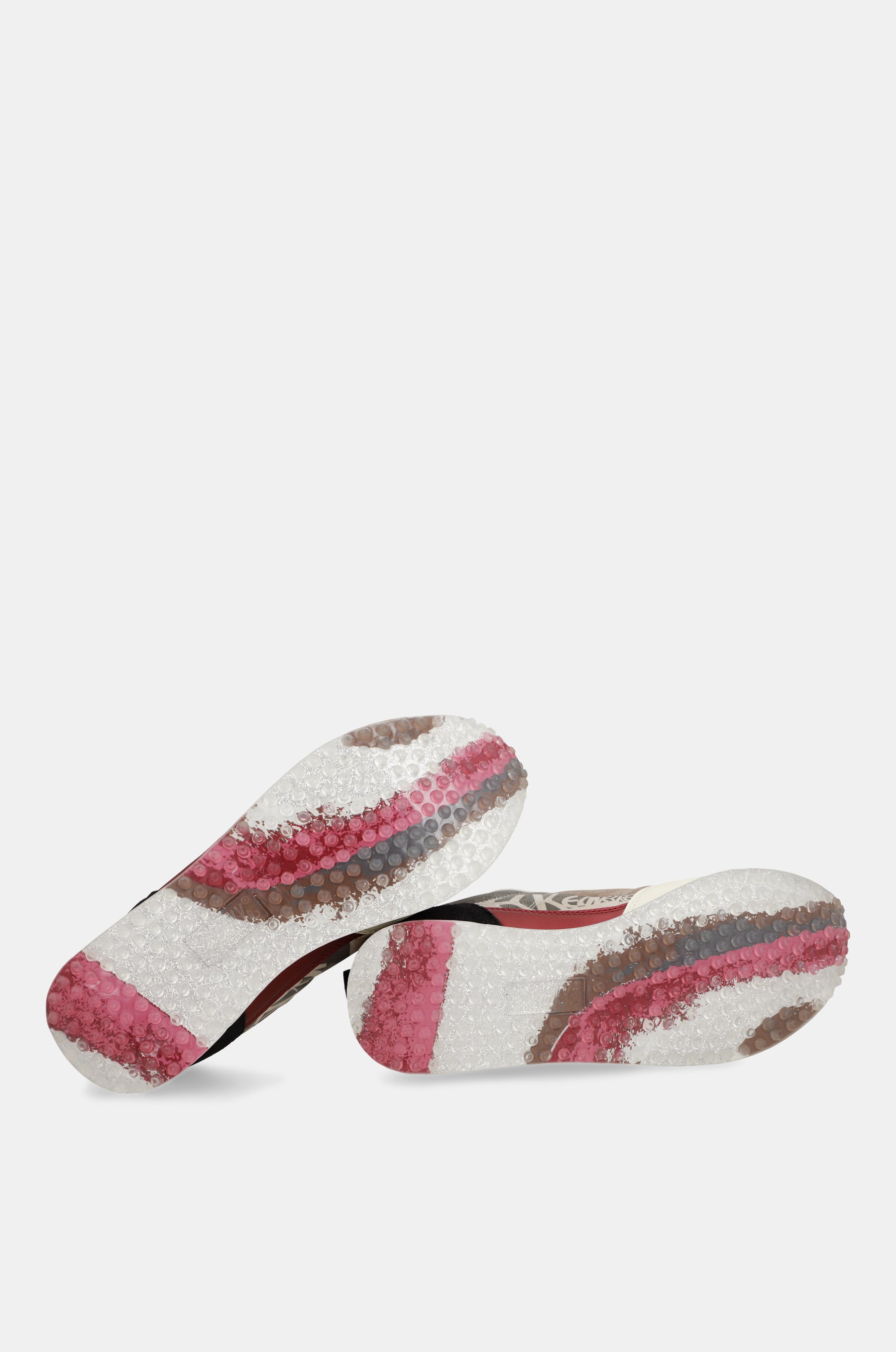 Pink and white sneakers