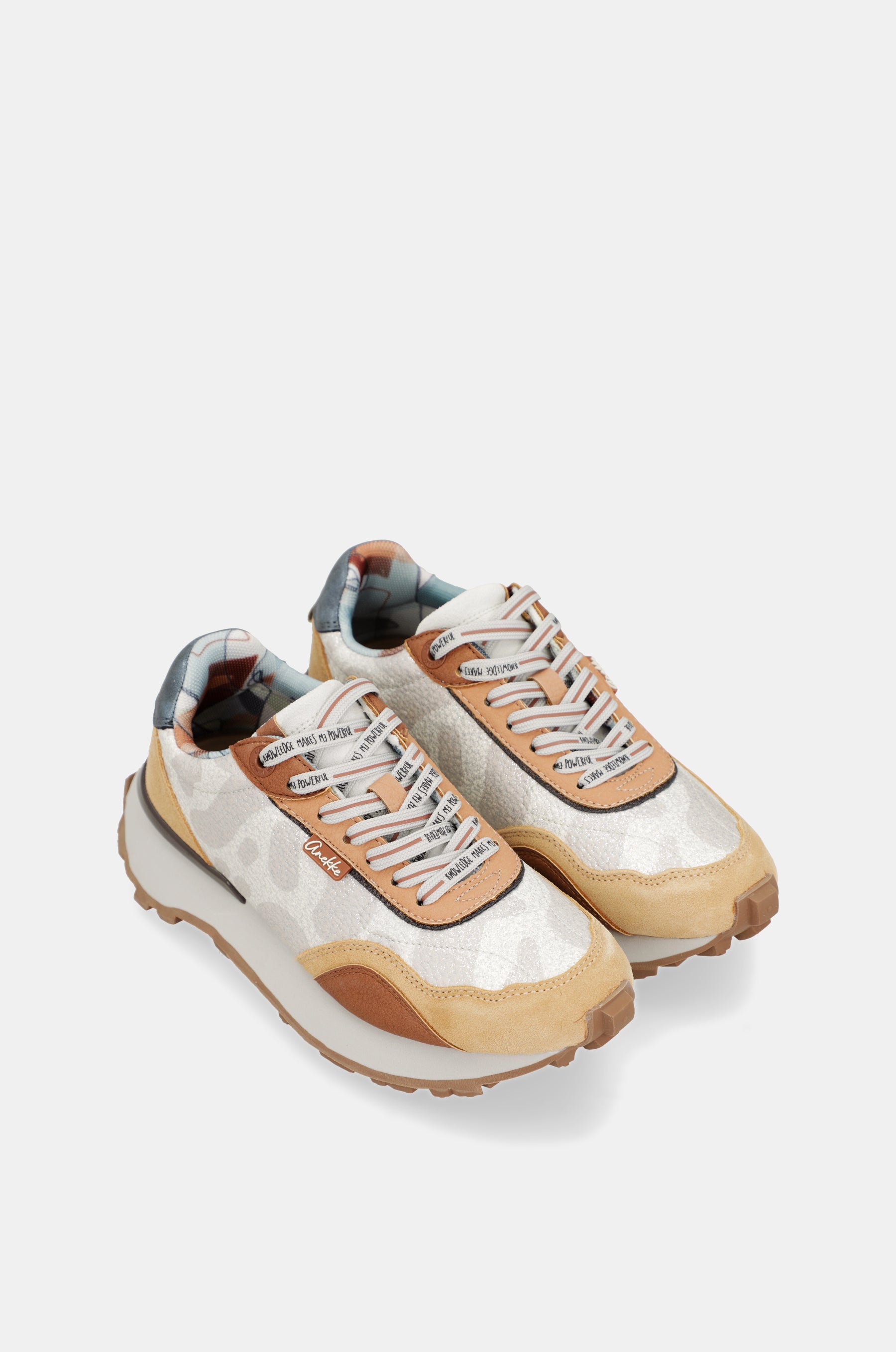 Beige and orange sneakers