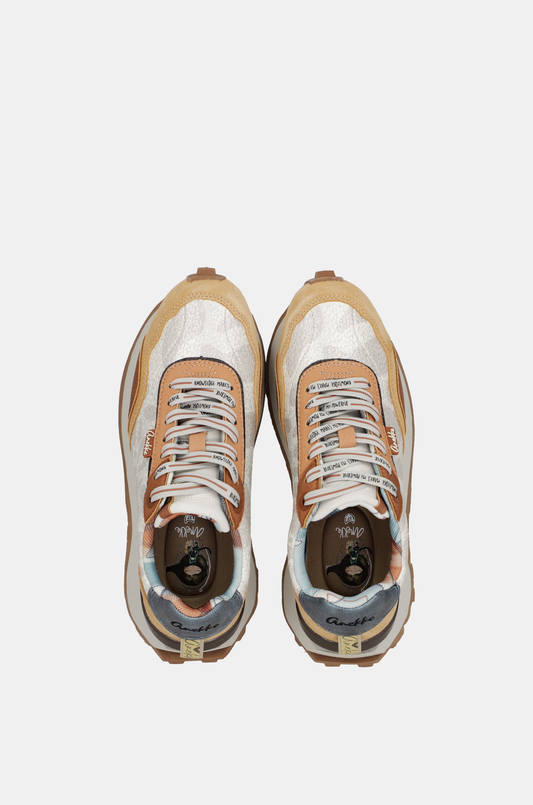 Beige and orange sneakers