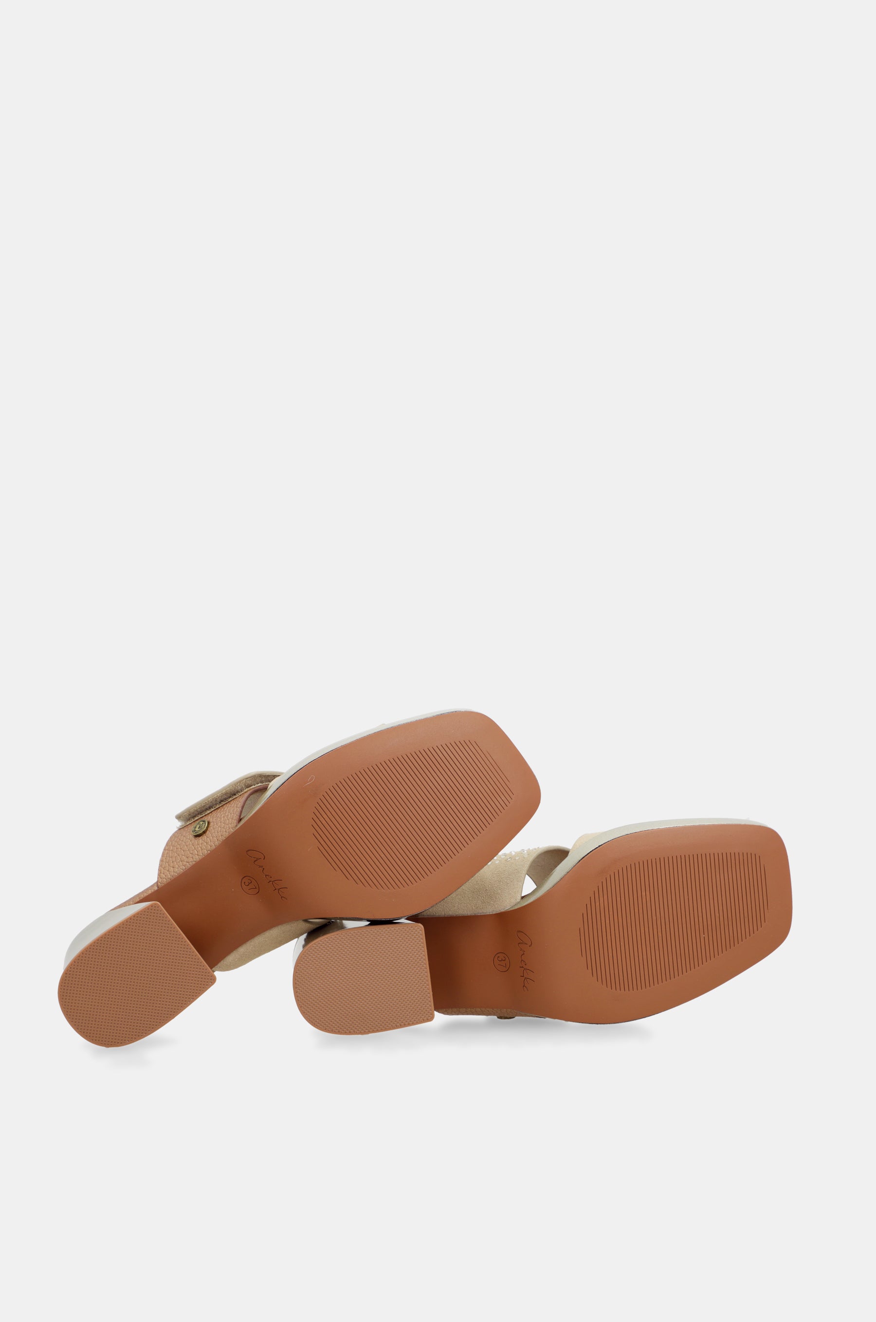 Beige heeled sandals with rhinestones