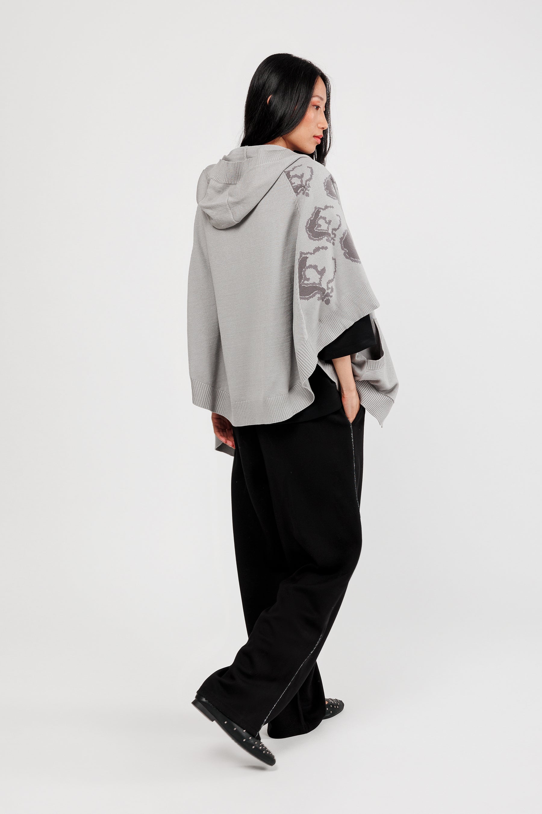 Grey poncho-style jacket