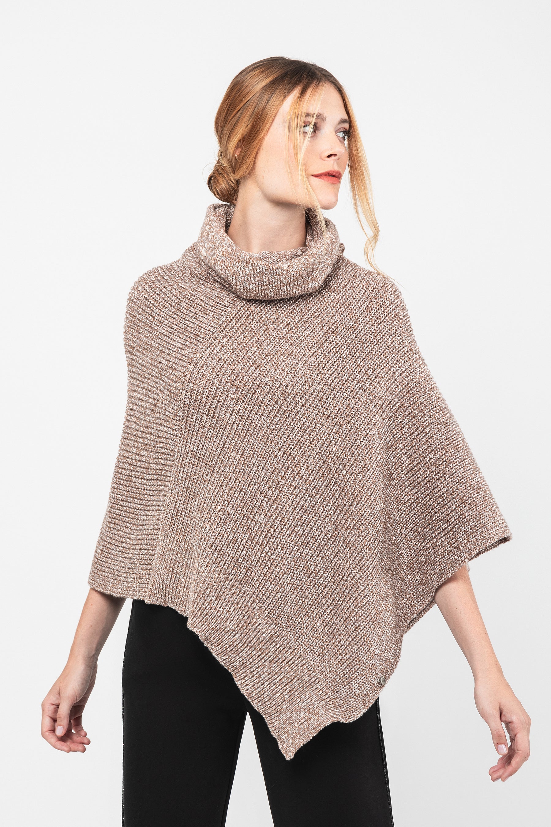 Beige turtleneck poncho