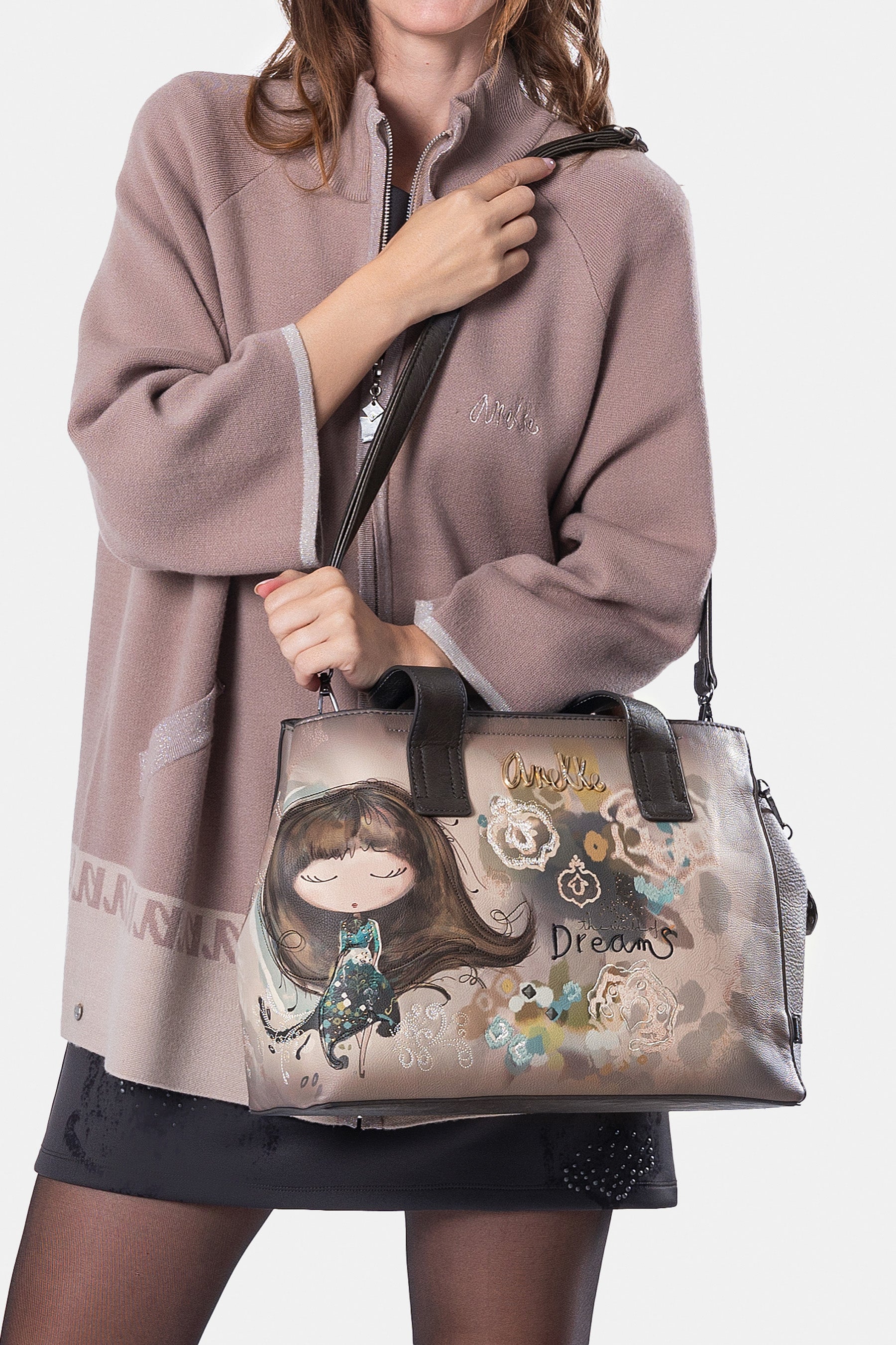 Real handbag with shoulder strap