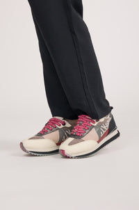 Pink and white sneakers