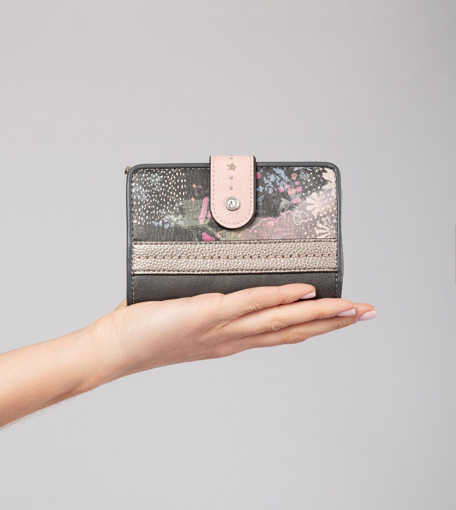 Peace & Love pink medium RFID wallet