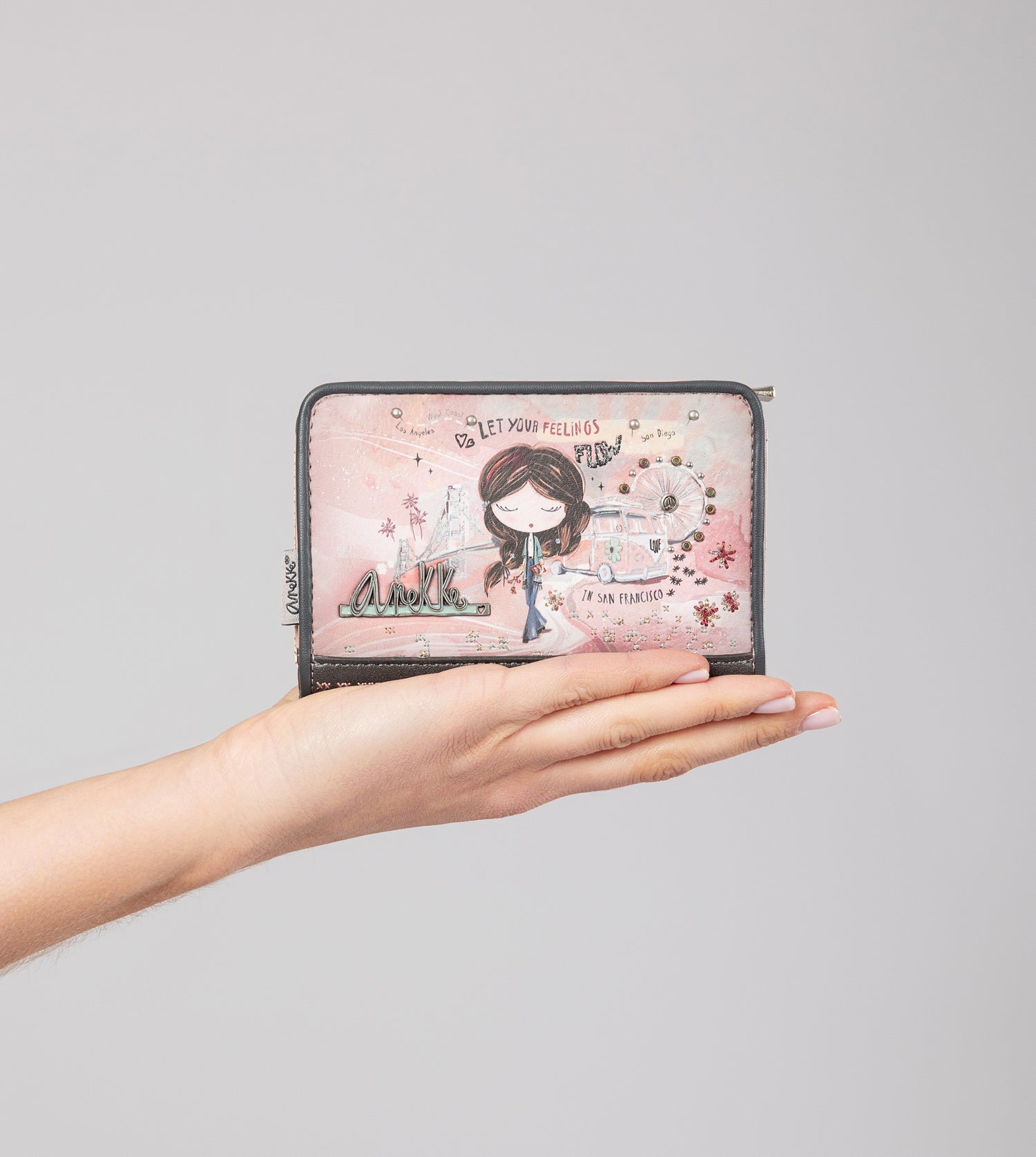 Peace & Love pink medium RFID wallet