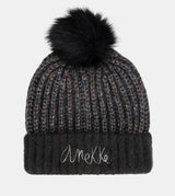 Black knitted beanie with pompom