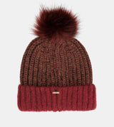 Burgundy knitted beanie with pompom