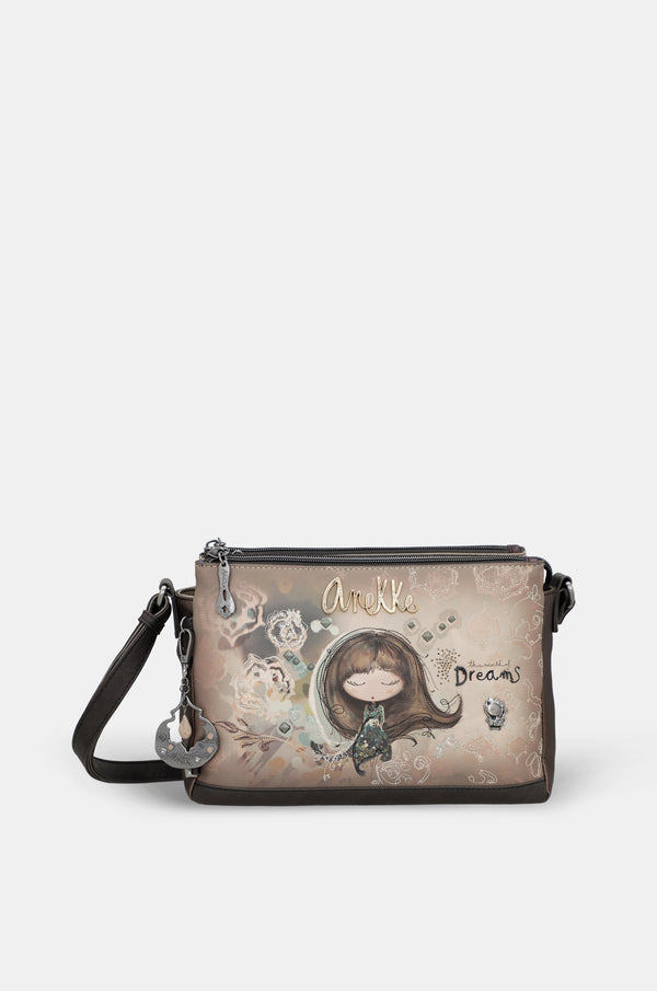 Real 3-compartment printed crossbody bag