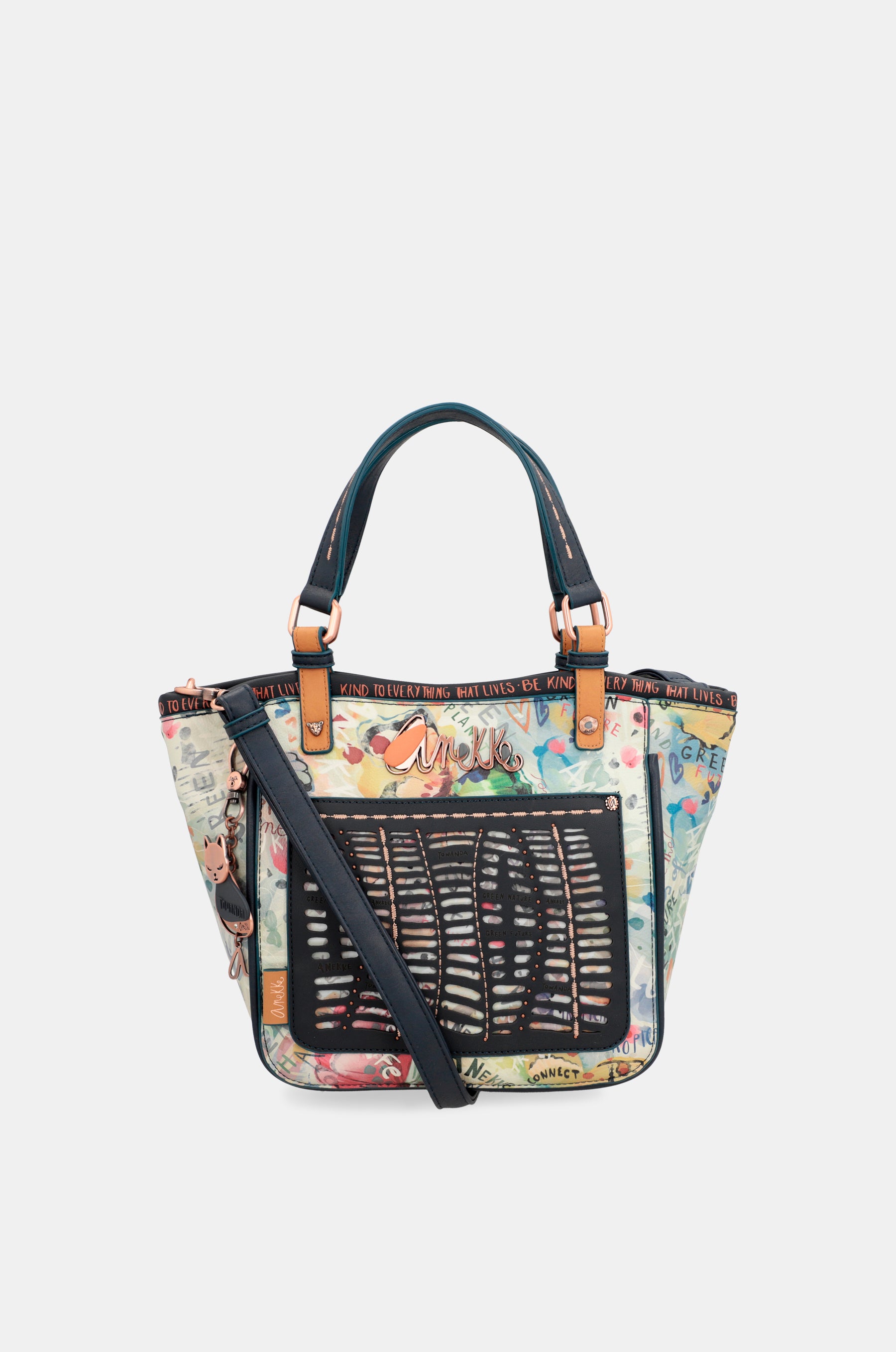 Nature Pachamama navy blue printed tote bag