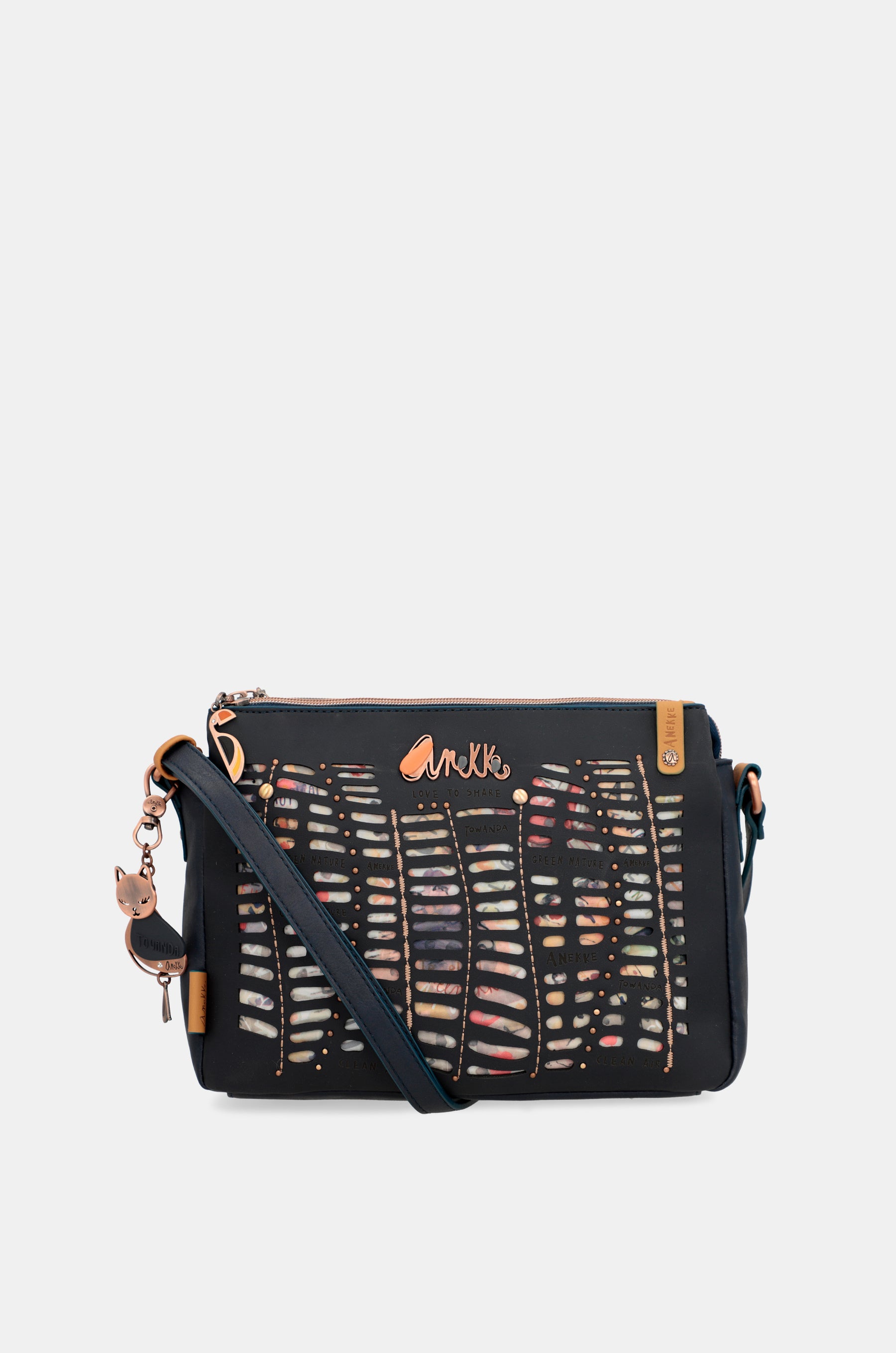 Nature Pachamama navy blue crossbody bag with three compartments