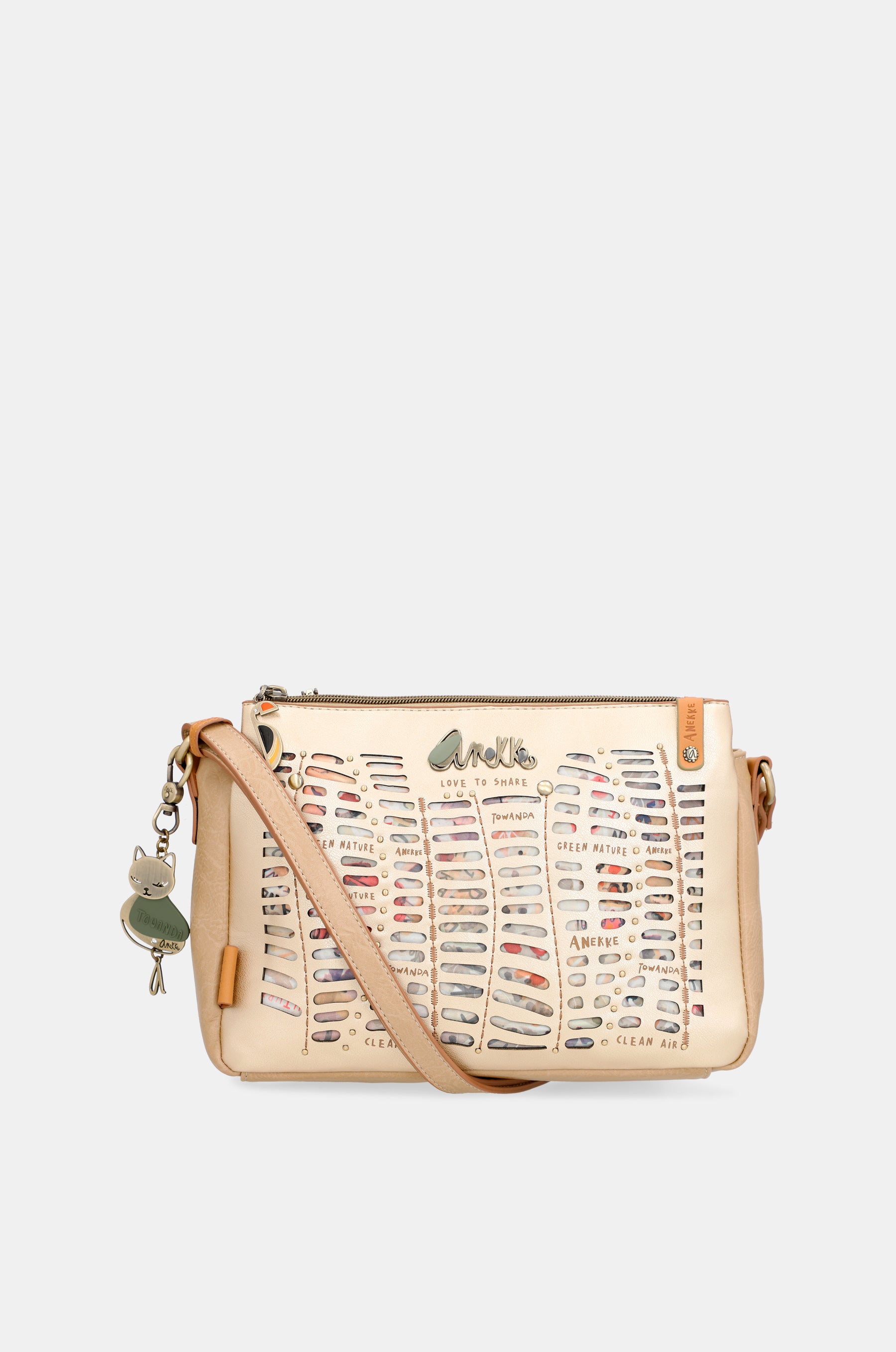 Nature Pachamama golden crossbody bag with three compartments