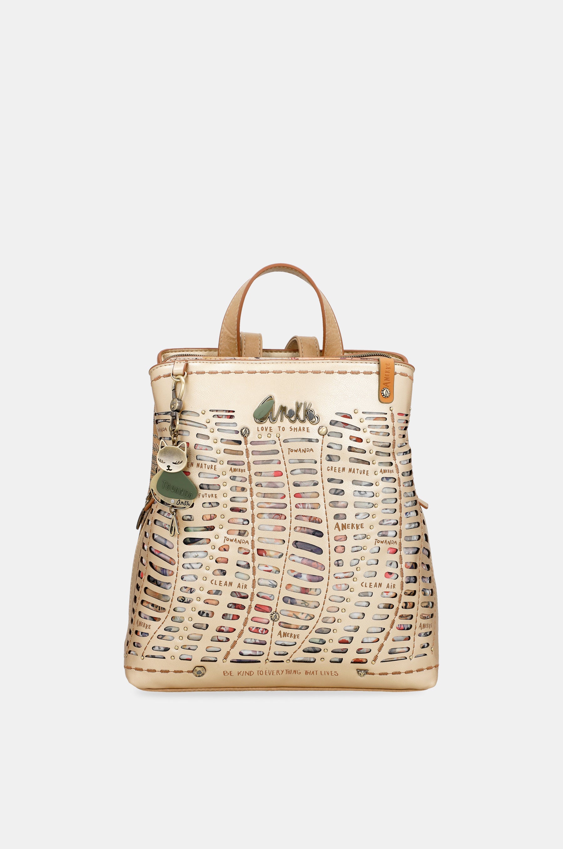 Nature Pachamama golden backpack with 3 compartments