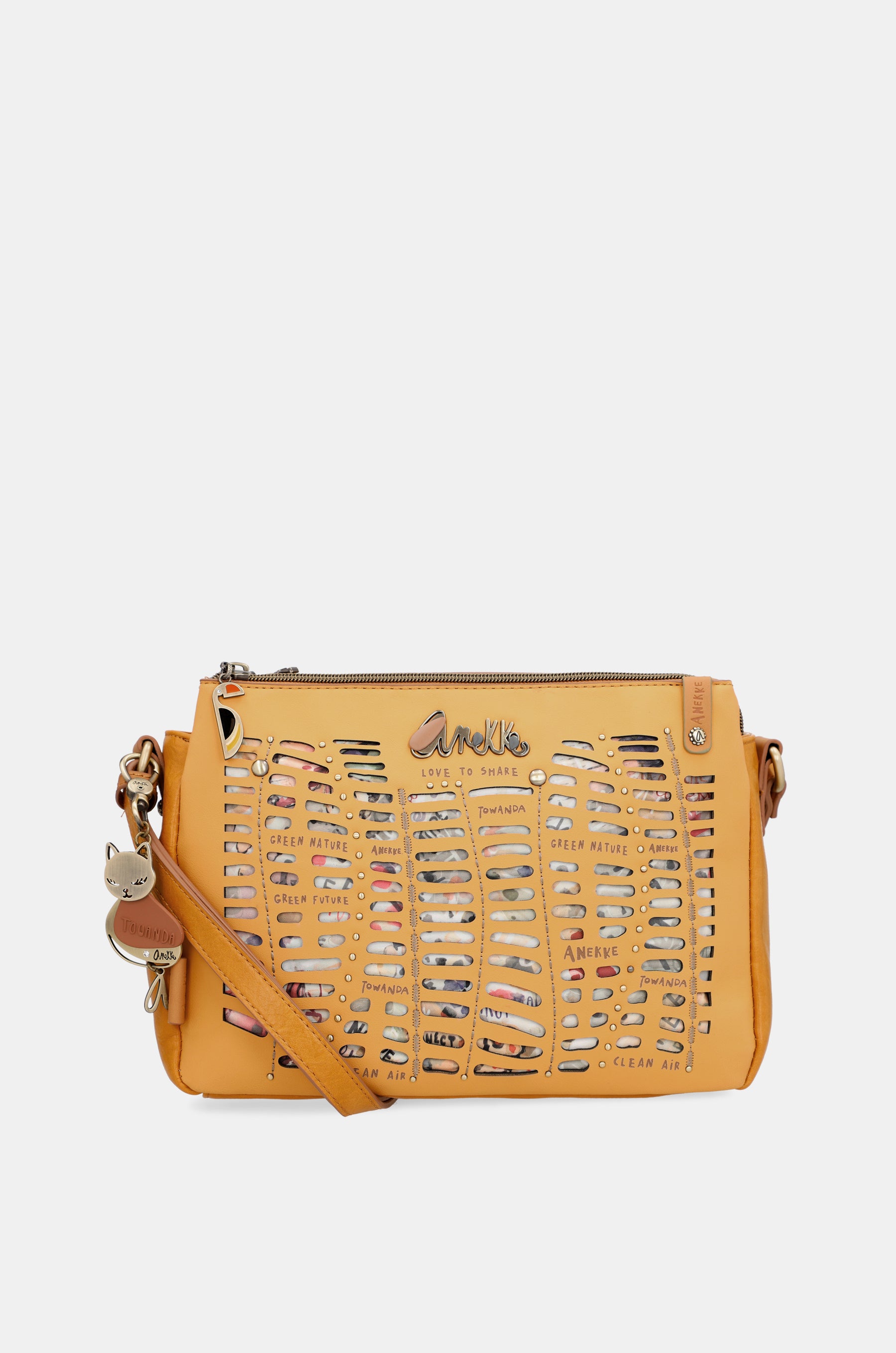 Nature Pachamama ochre crossbody bag with 3 compartments