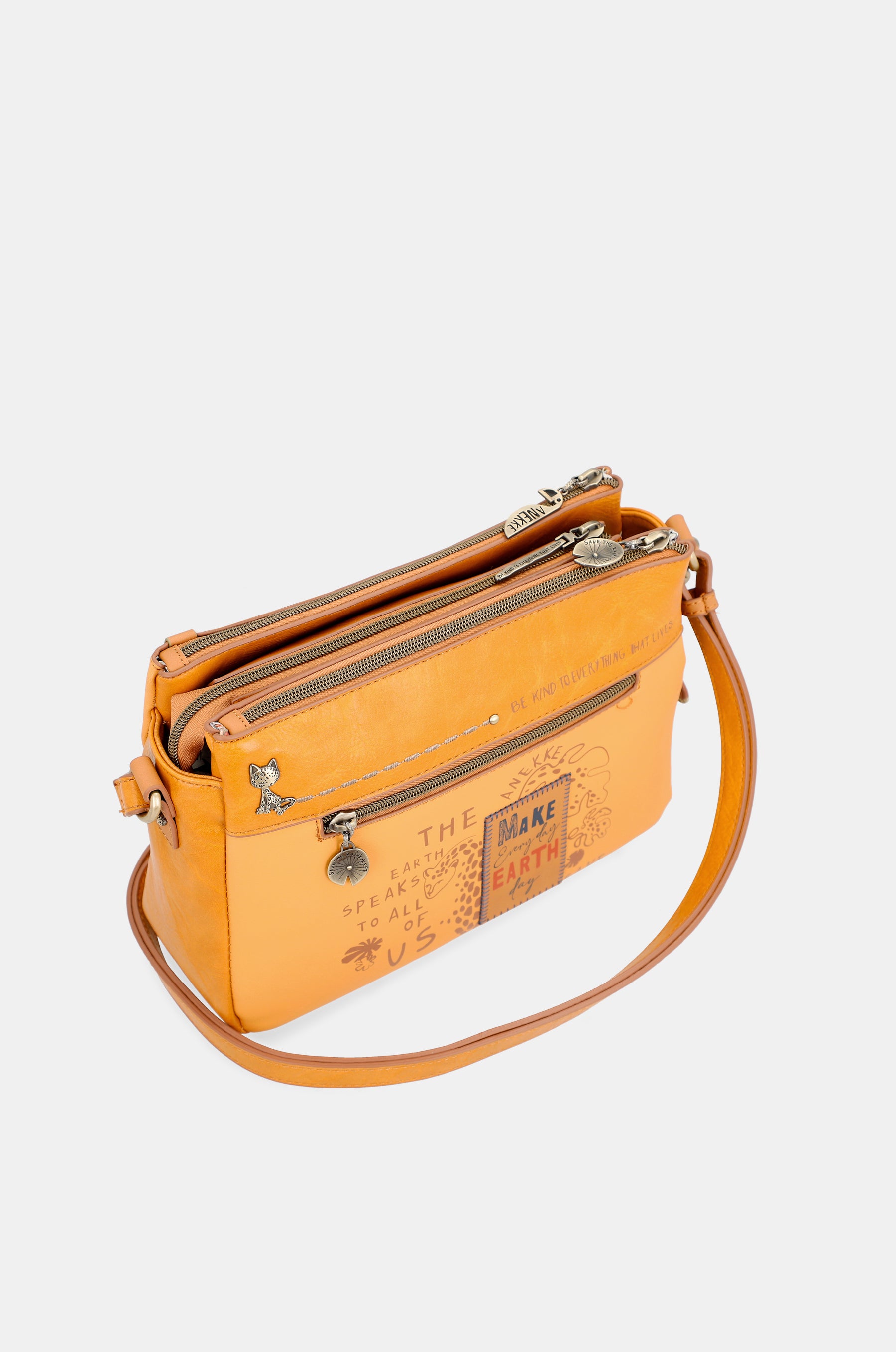 Nature Pachamama ochre crossbody bag with 3 compartments