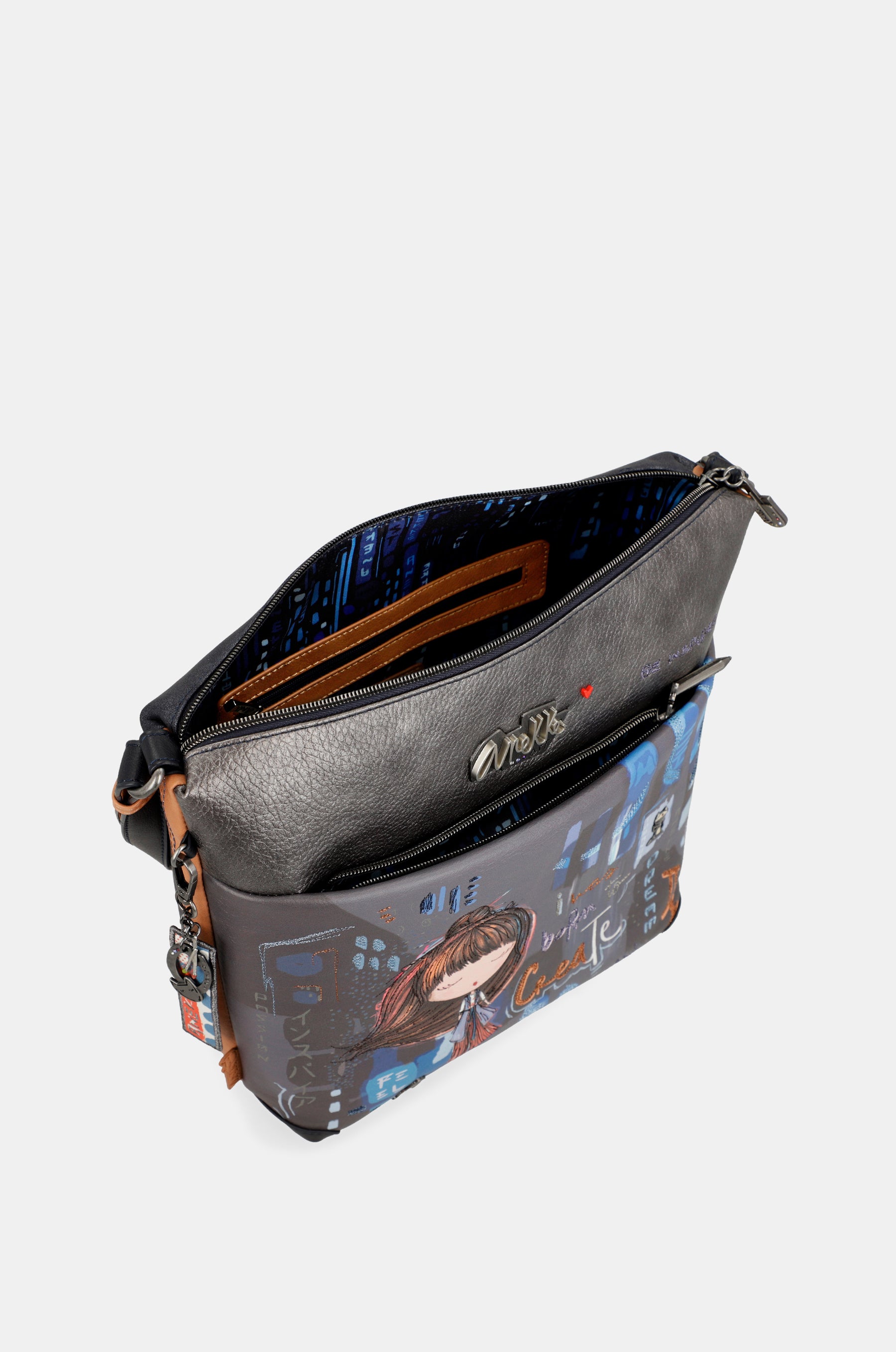 Contemporary large printed messenger bag