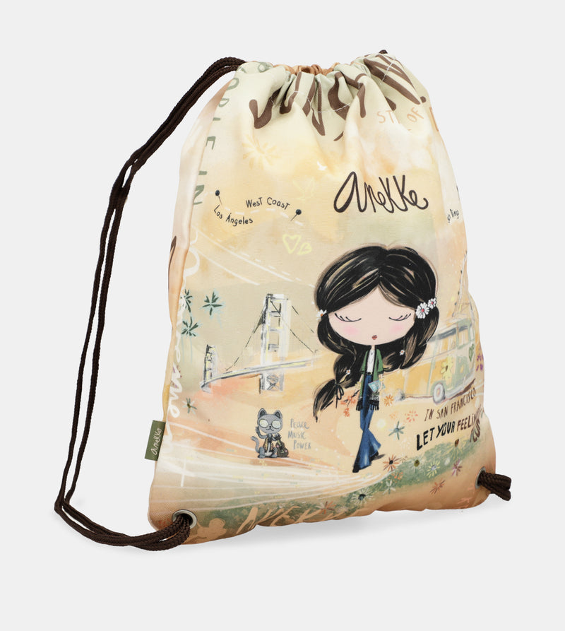 Anekke Peace & Love fabric drawstring backpack