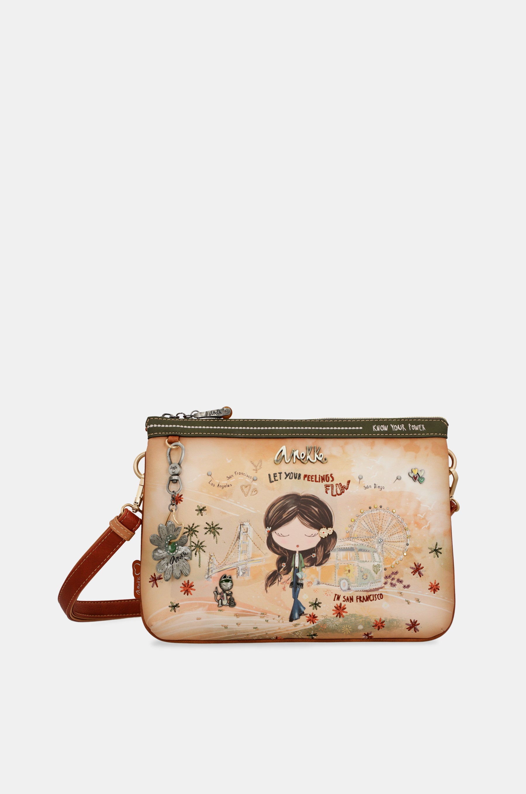 Peace & Love camel print crossbody bag