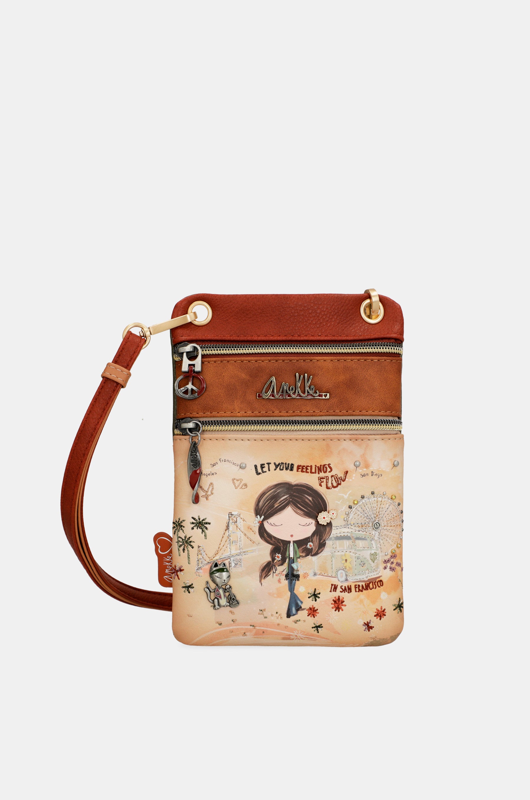 Peace & Love camel mini crossbody bag