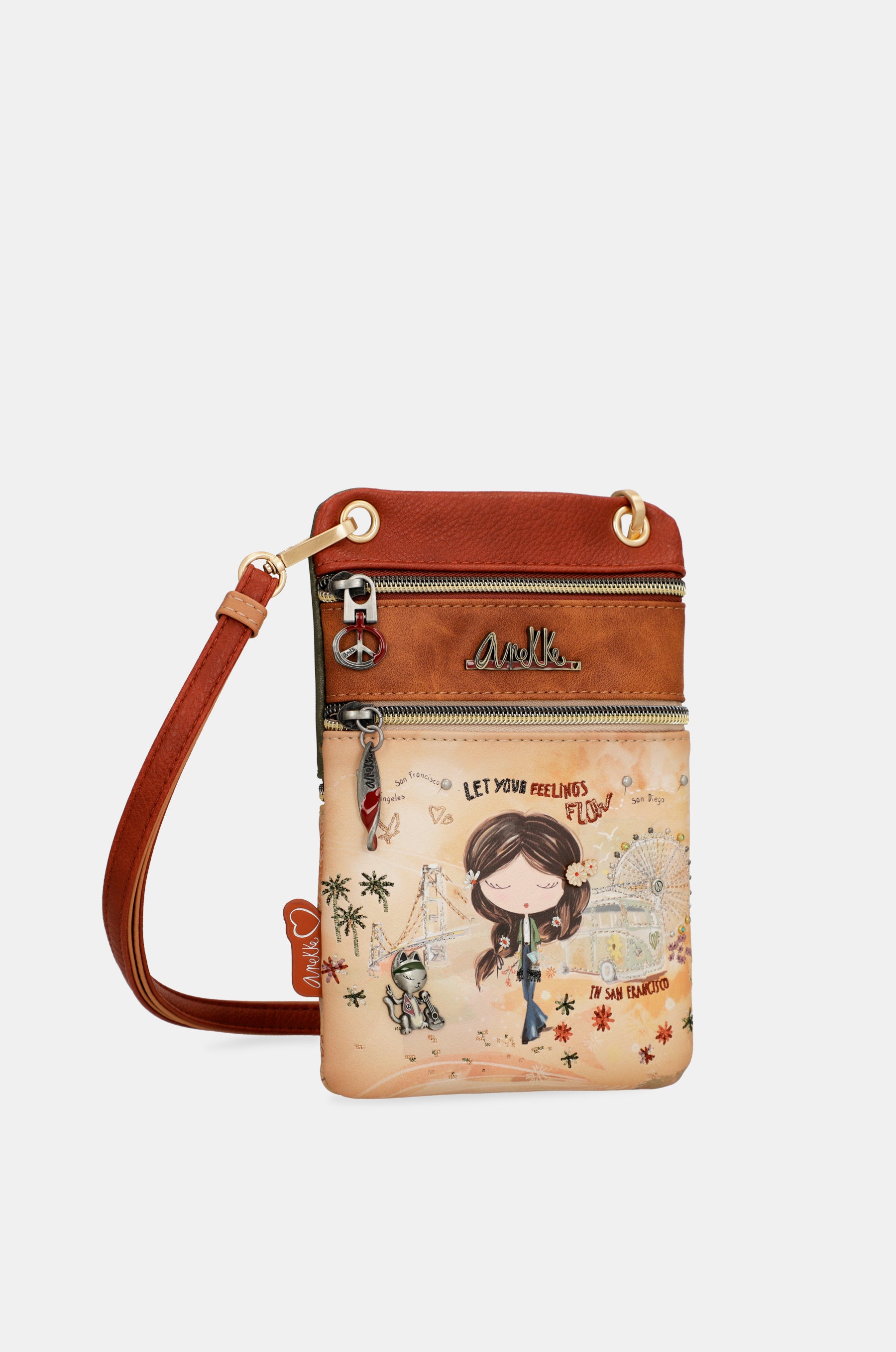 Peace & Love camel mini crossbody bag