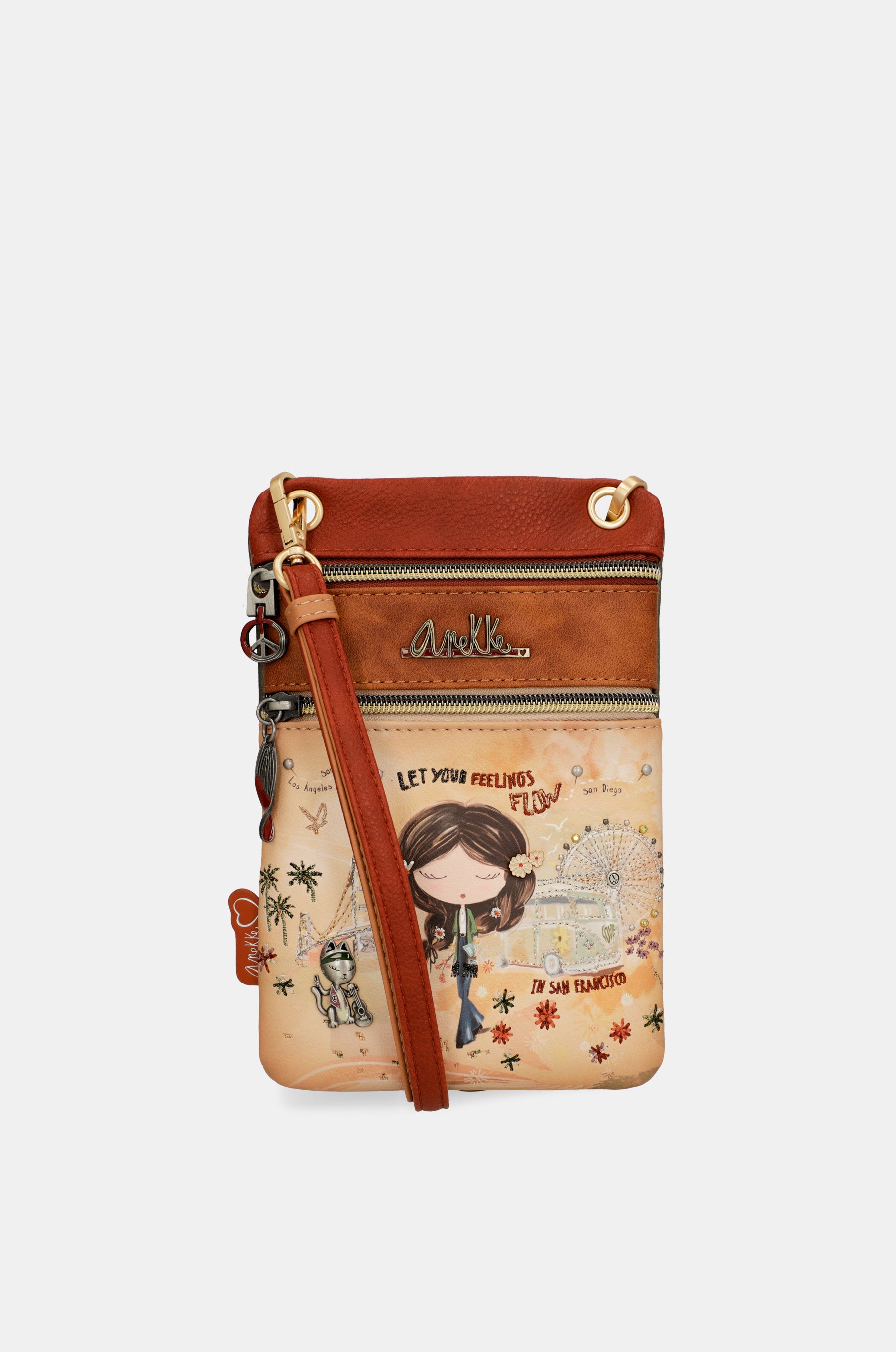 Peace & Love camel mini crossbody bag
