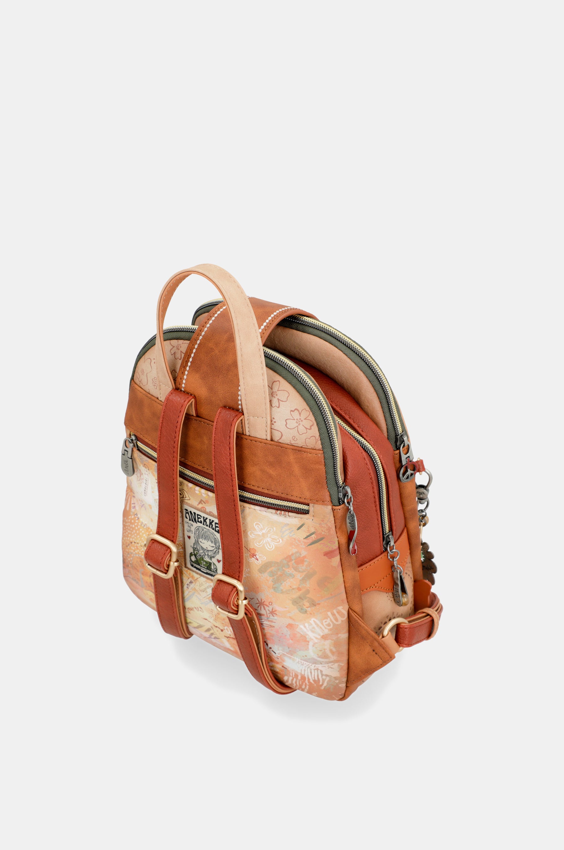 Peace & Love camel triple compartment backpack