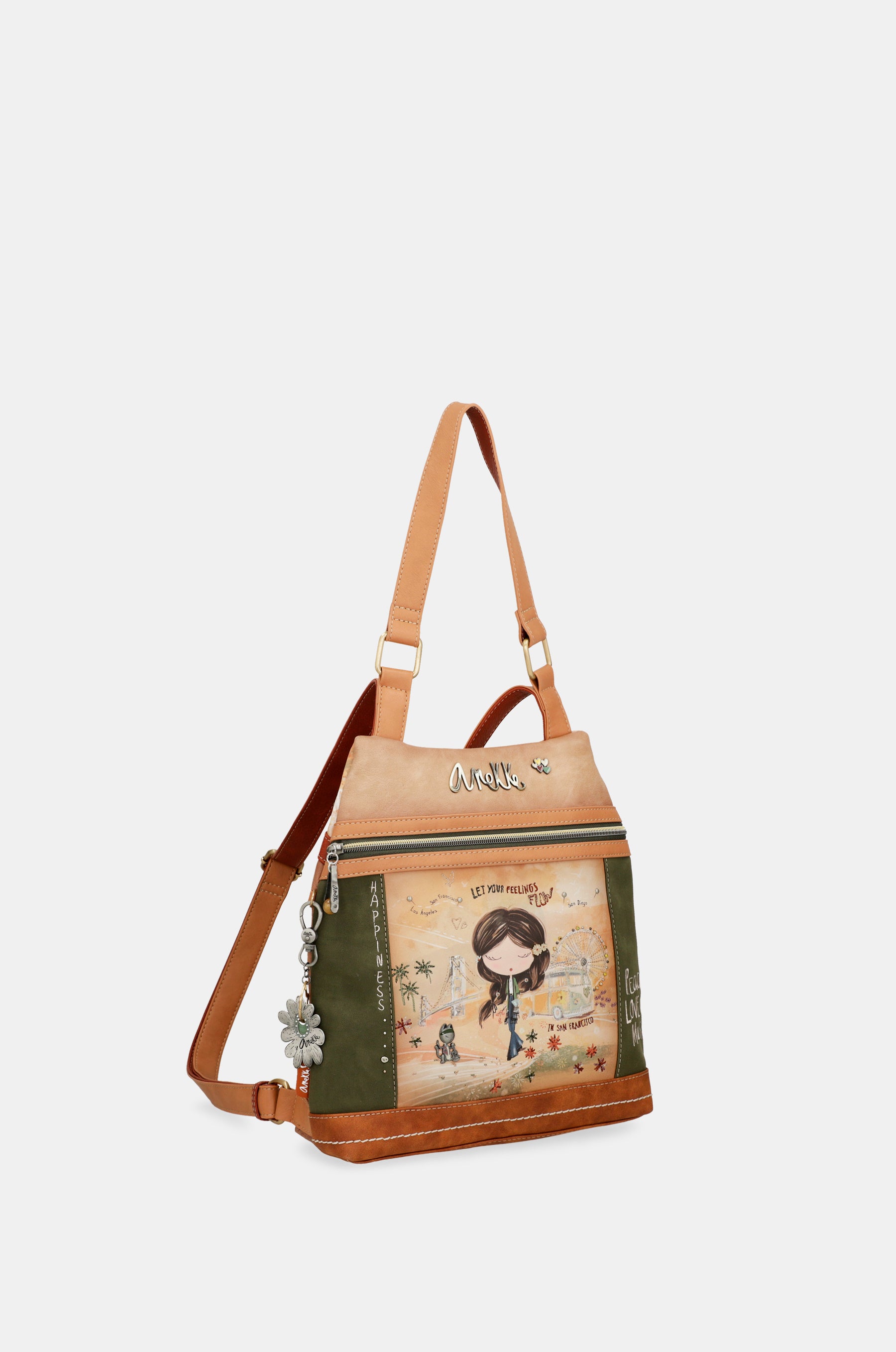 Anekke Peace & Love camel anti-theft backpack