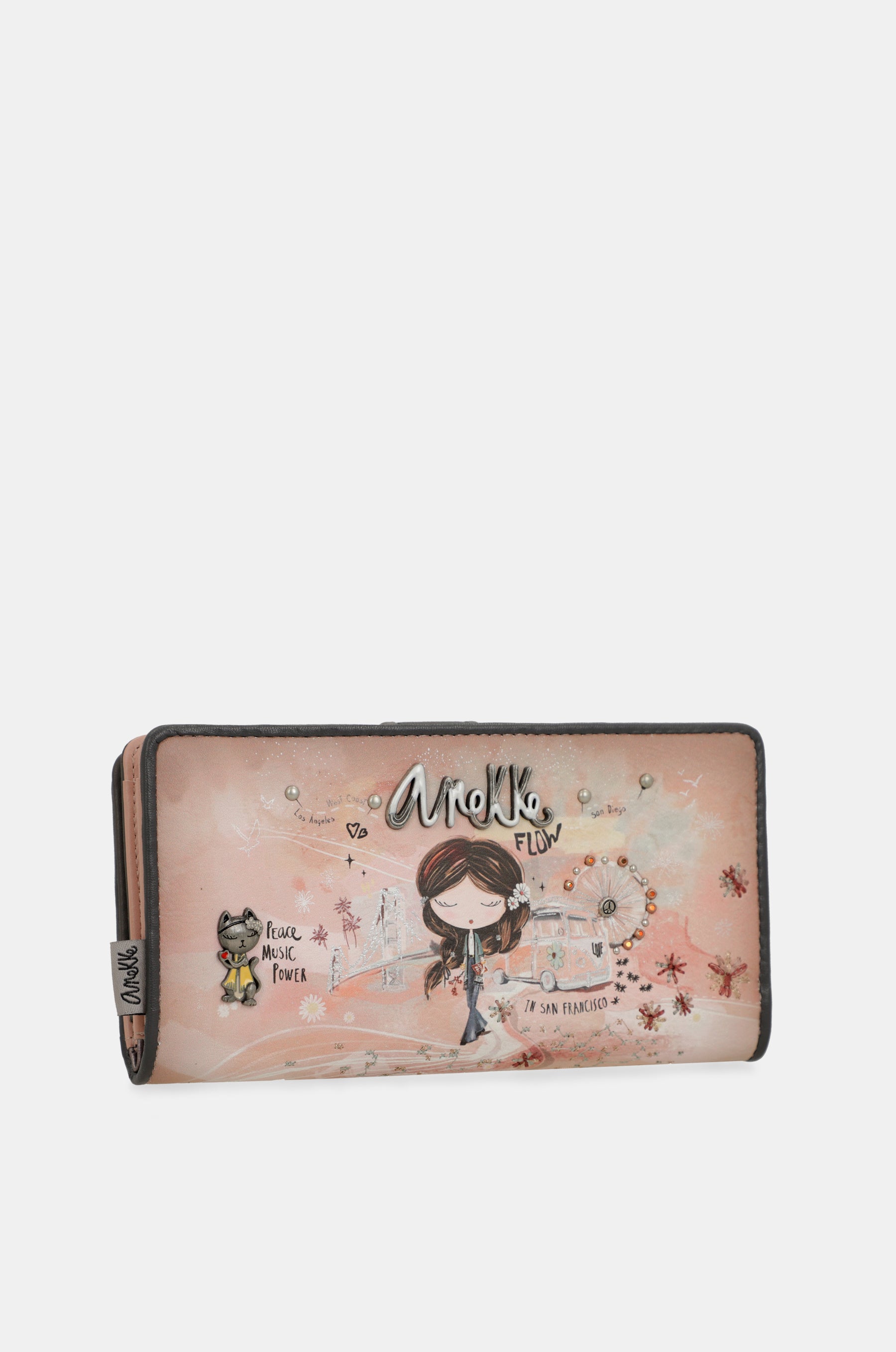 Peace & Love pink large RFID wallet
