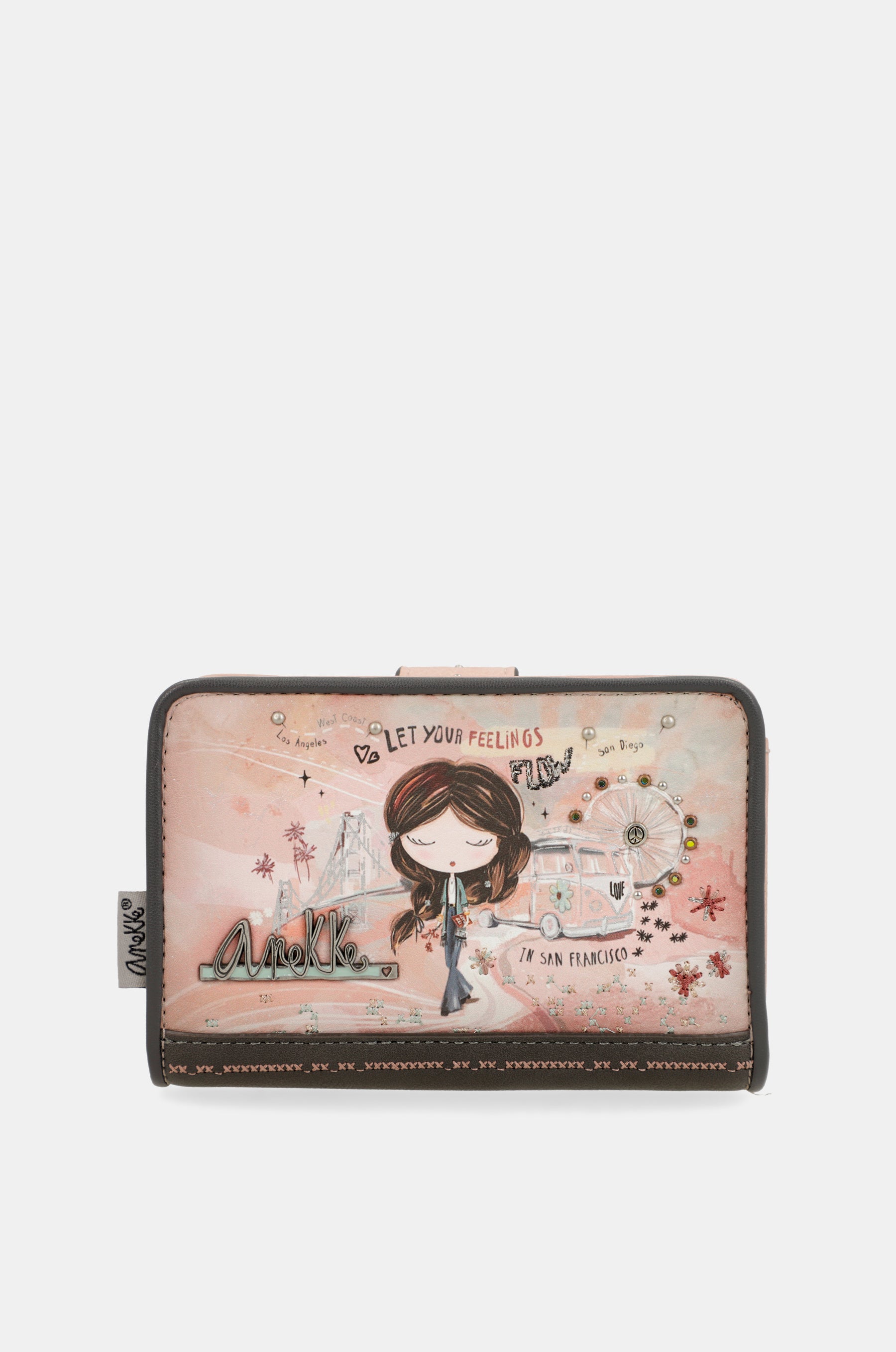 Peace & Love pink medium RFID wallet