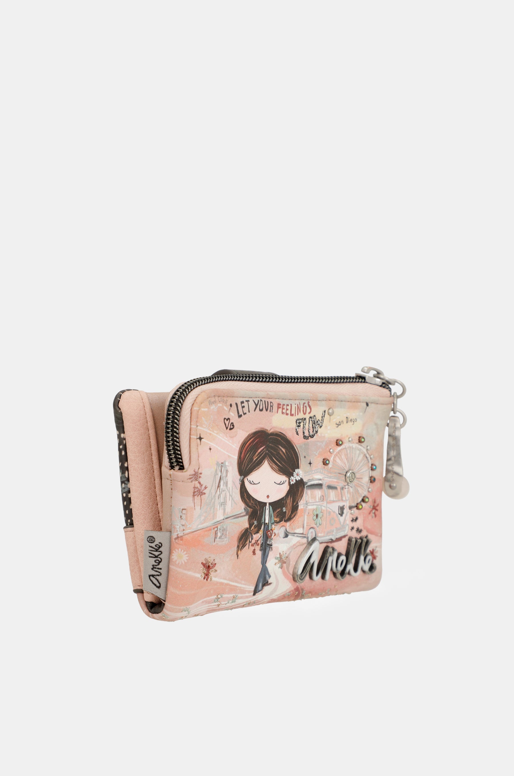 Peace & Love pink small RFID wallet