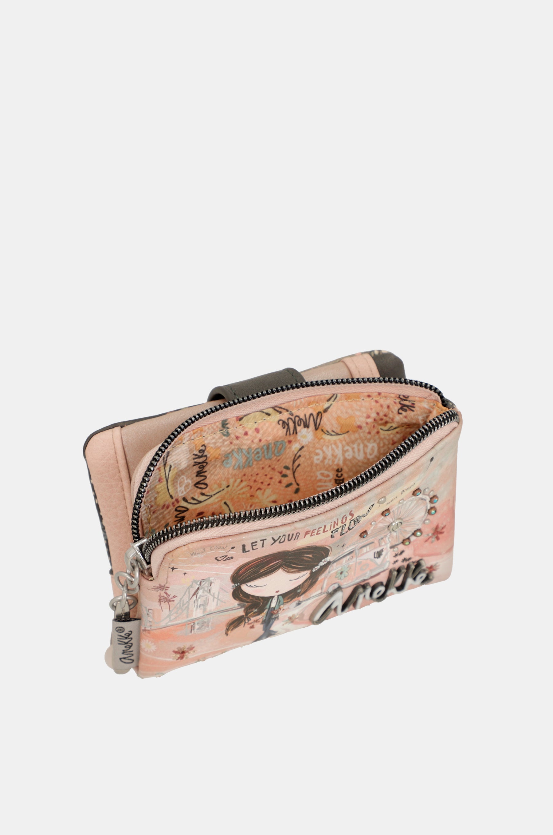 Peace & Love pink small RFID wallet