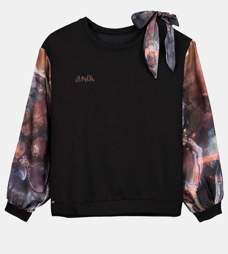 Black sweatshirt with printed sleeves