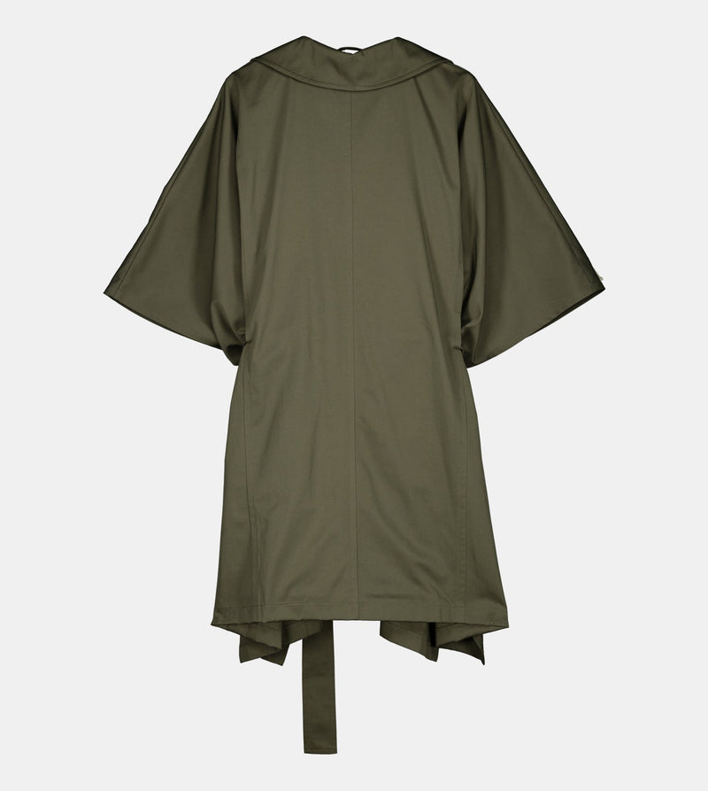 Green cape-style trench coat