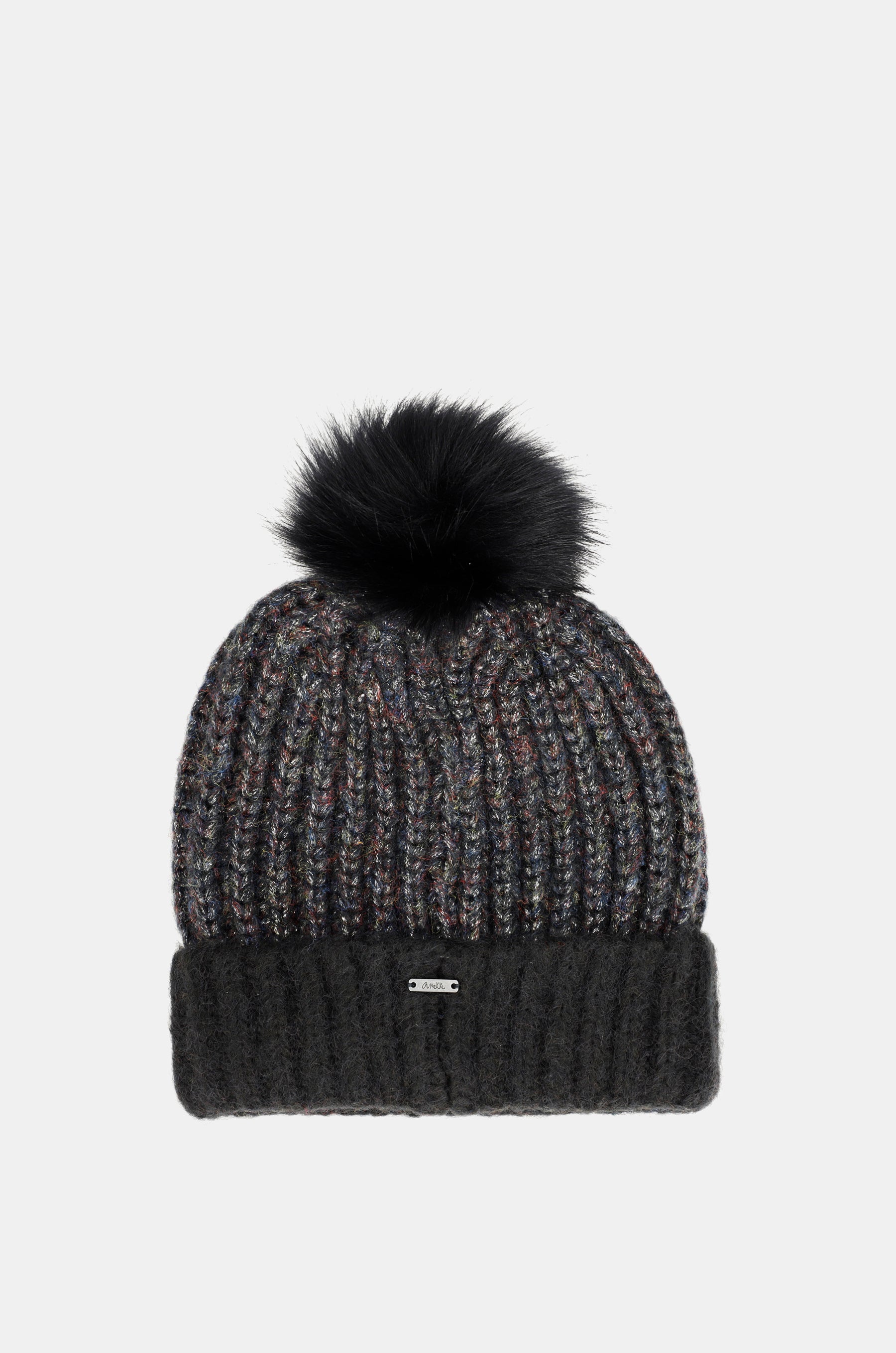 Black knitted beanie with pompom
